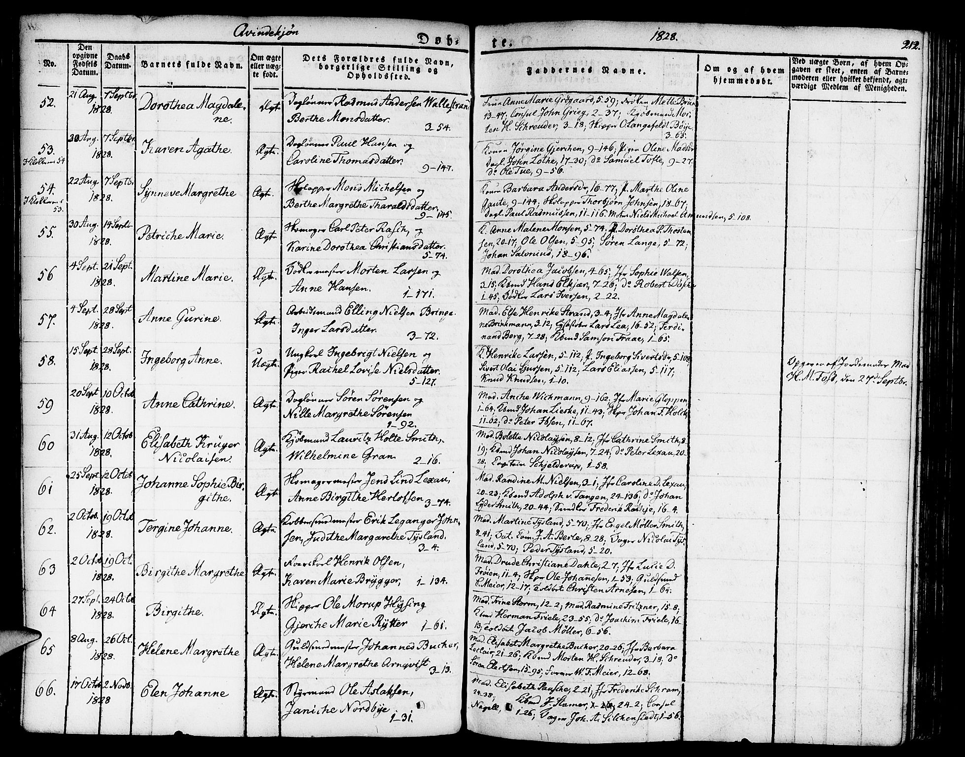 Nykirken Sokneprestembete, AV/SAB-A-77101/H/Haa/L0012: Parish register (official) no. A 12, 1821-1844, p. 212