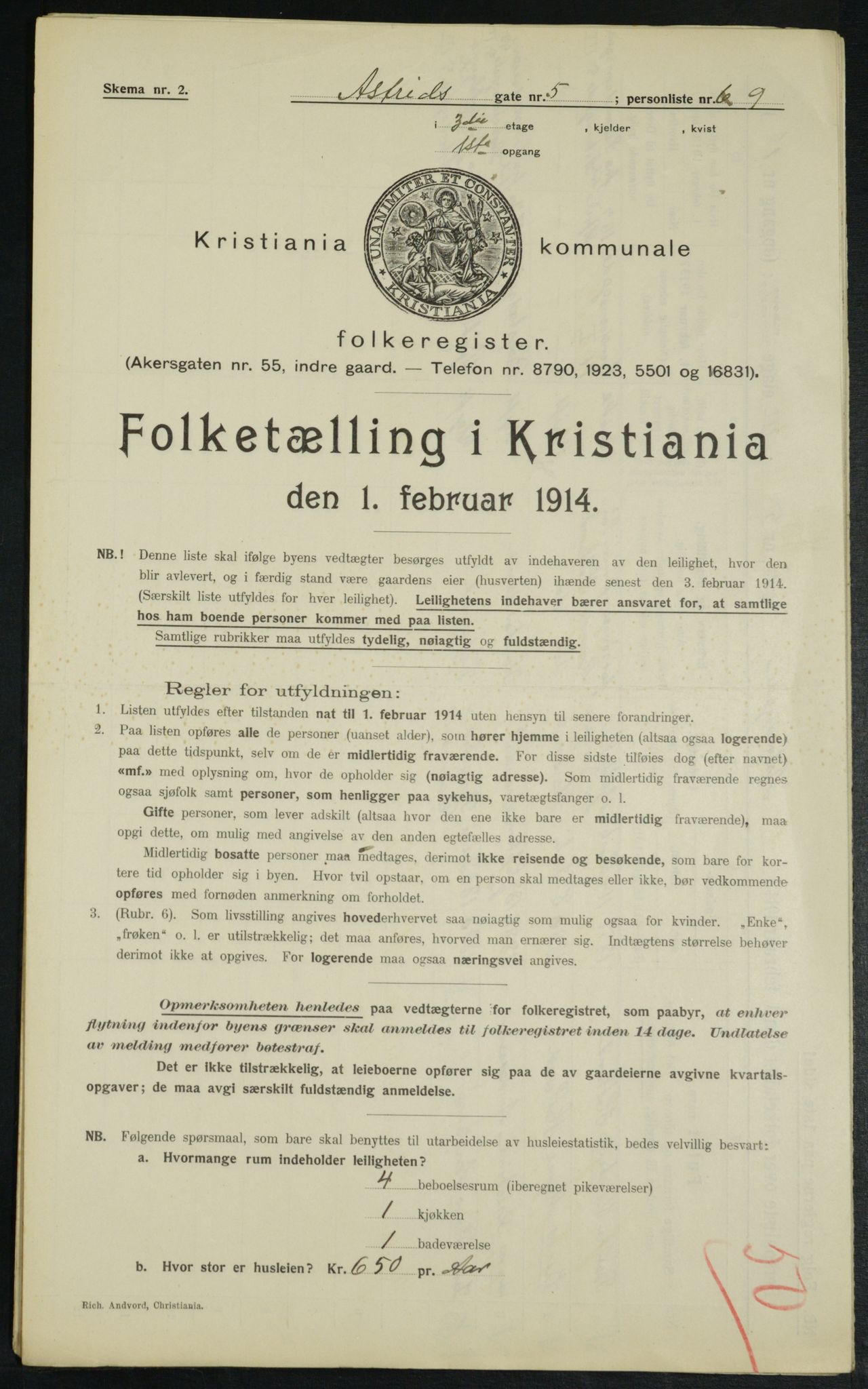 OBA, Municipal Census 1914 for Kristiania, 1914, p. 17319