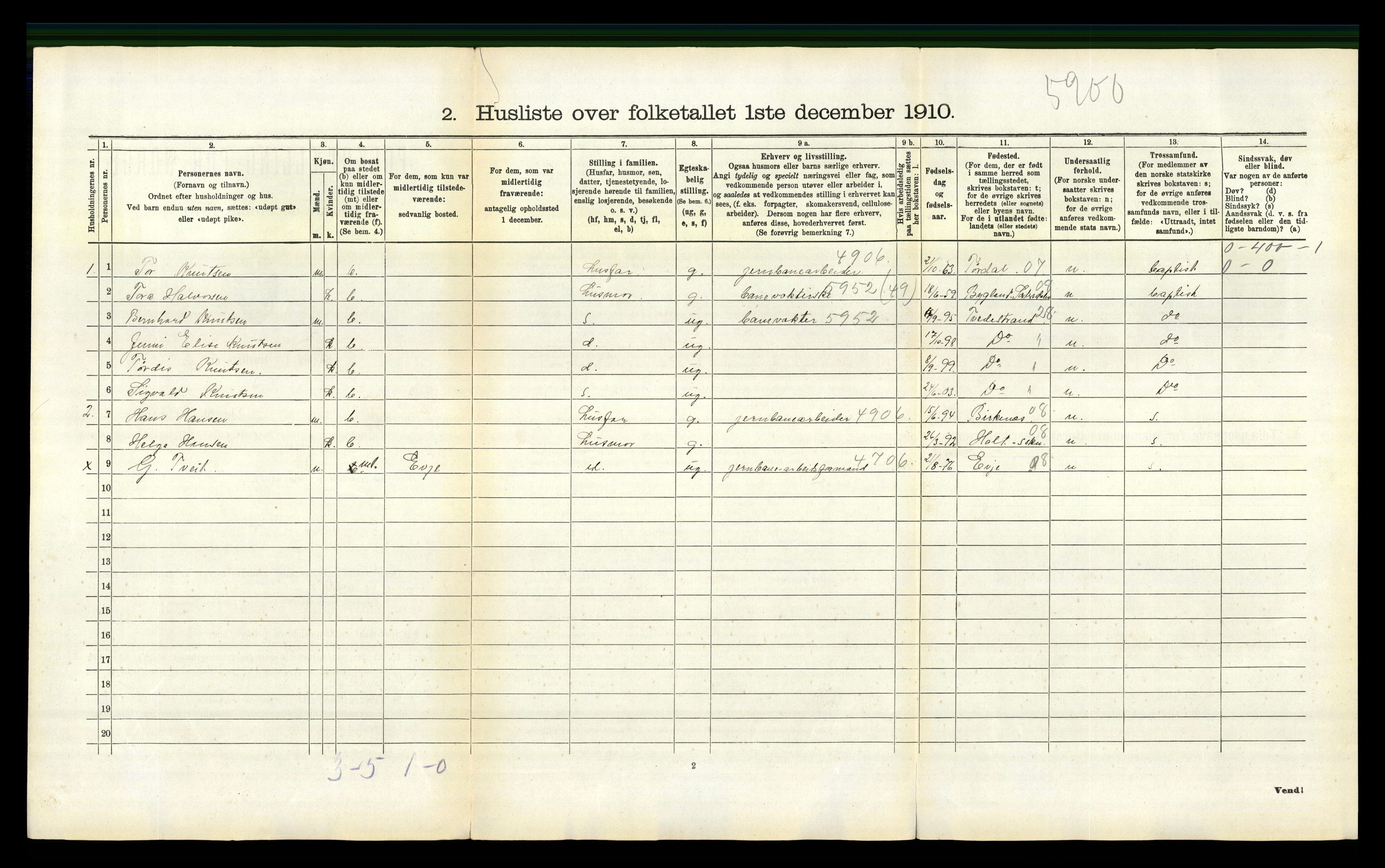 RA, 1910 census for Åmli, 1910, p. 294