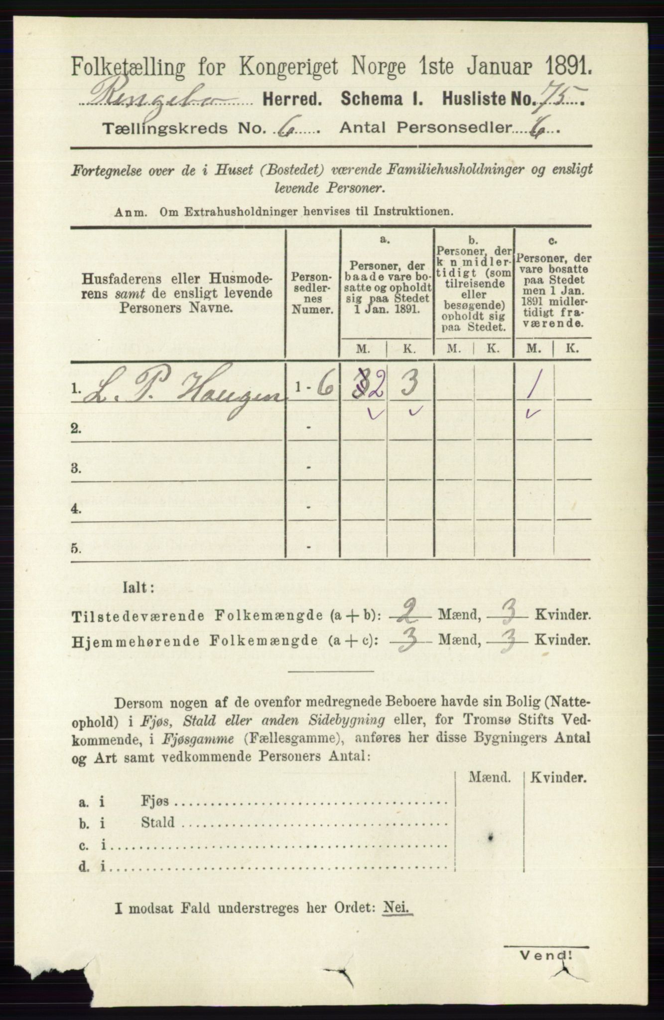 RA, 1891 census for 0520 Ringebu, 1891, p. 2438