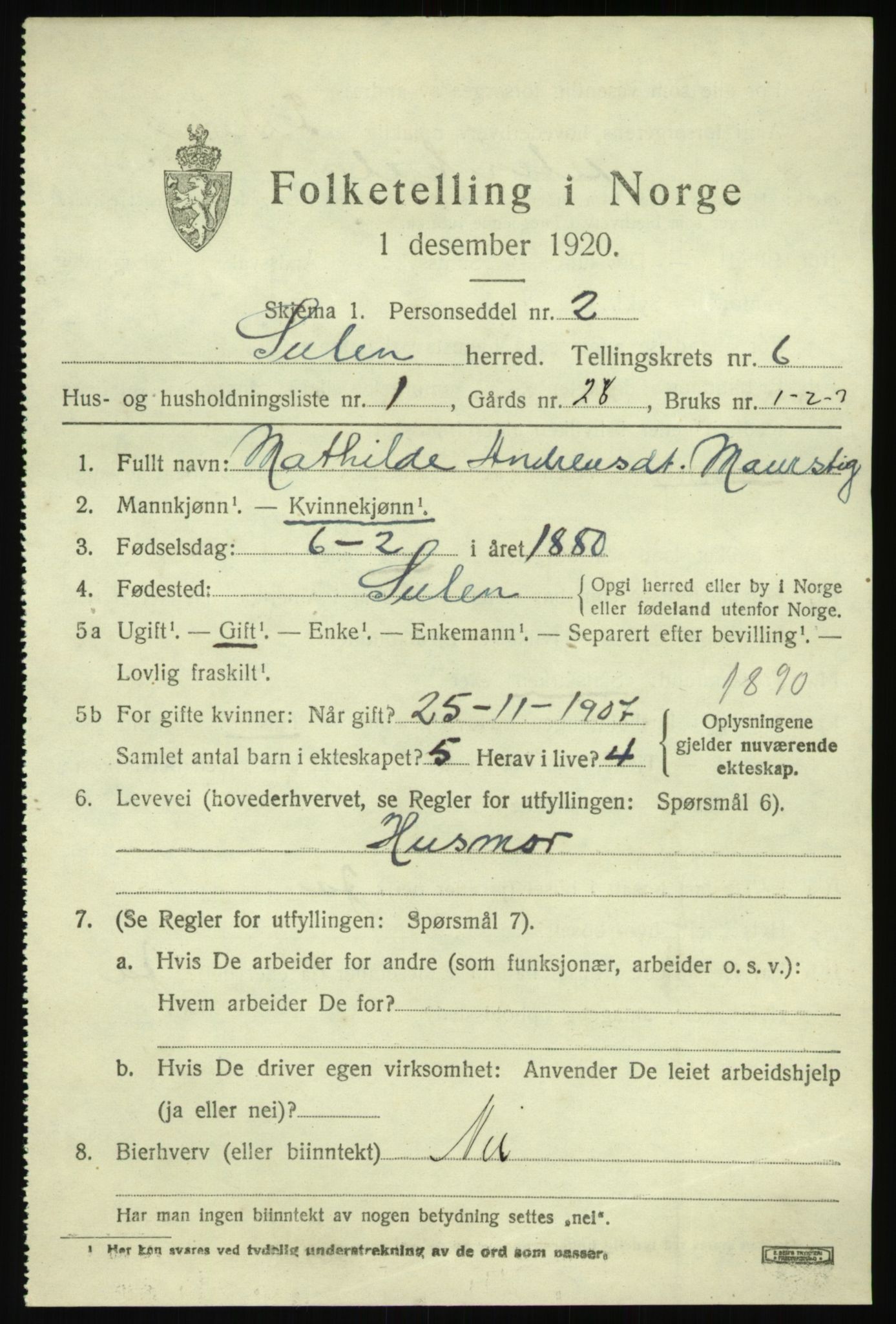 SAB, 1920 census for Solund, 1920, p. 2438