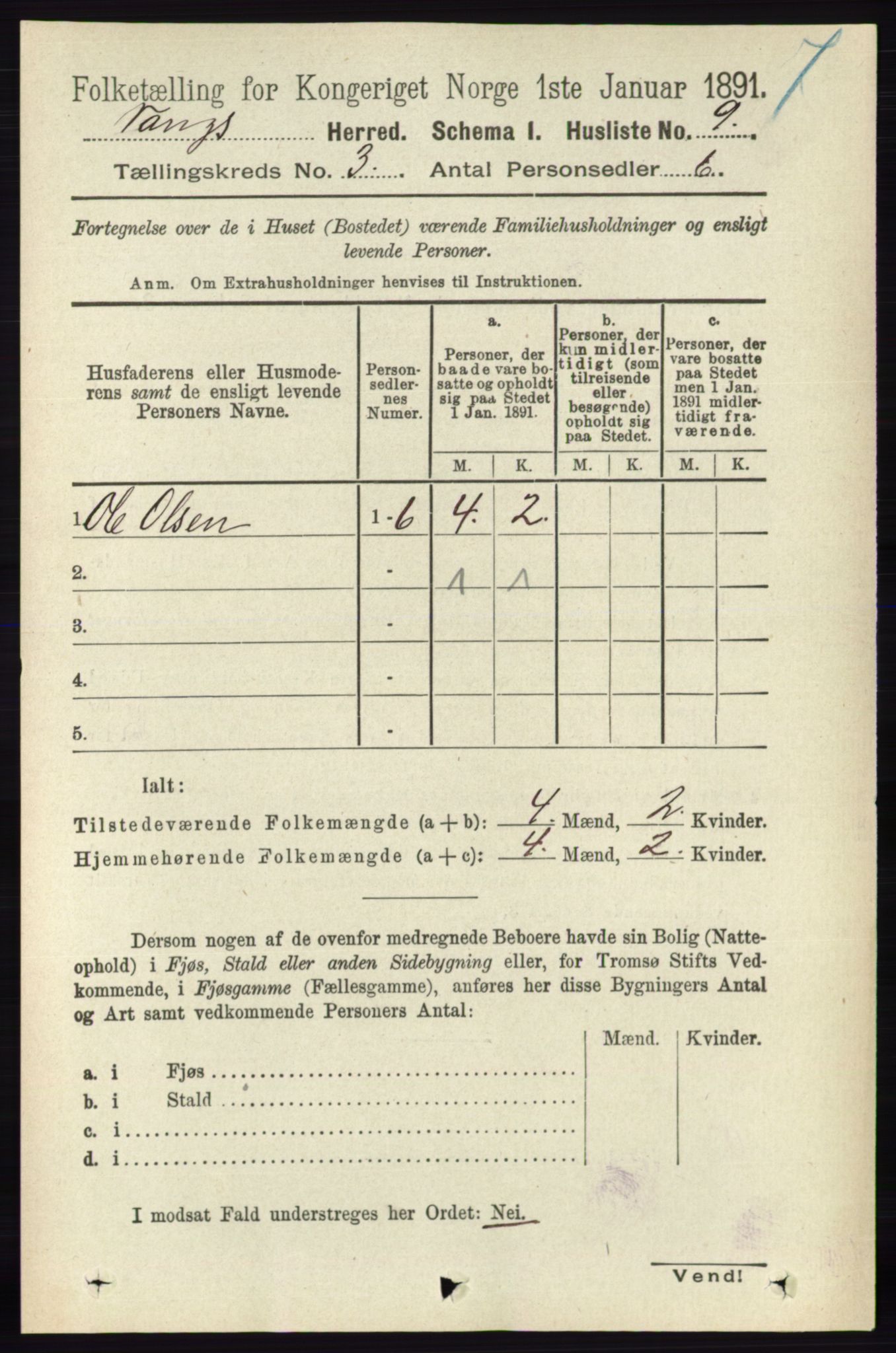 RA, 1891 census for 0414 Vang, 1891, p. 1758