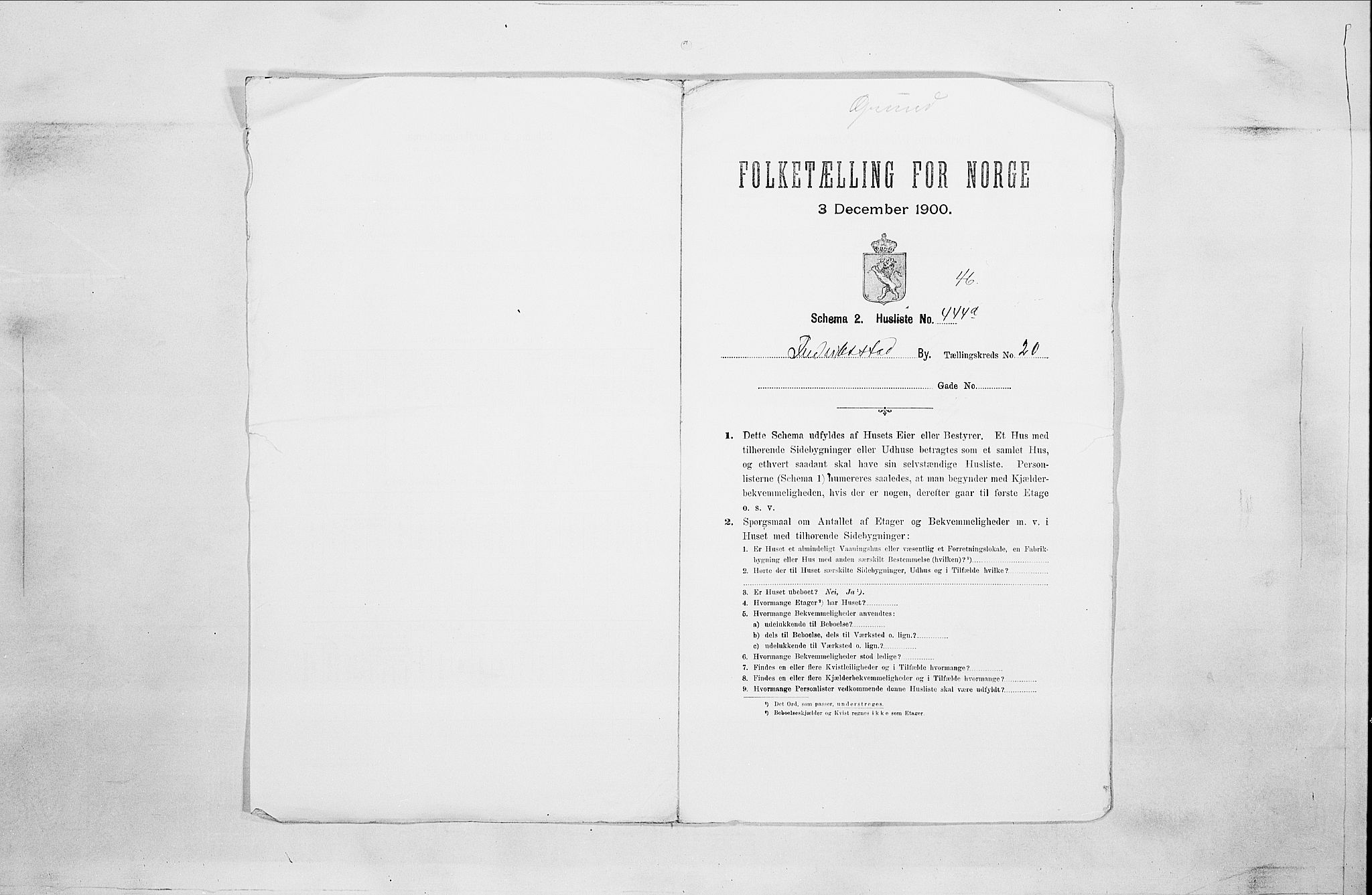 SAO, 1900 census for Fredrikstad, 1900