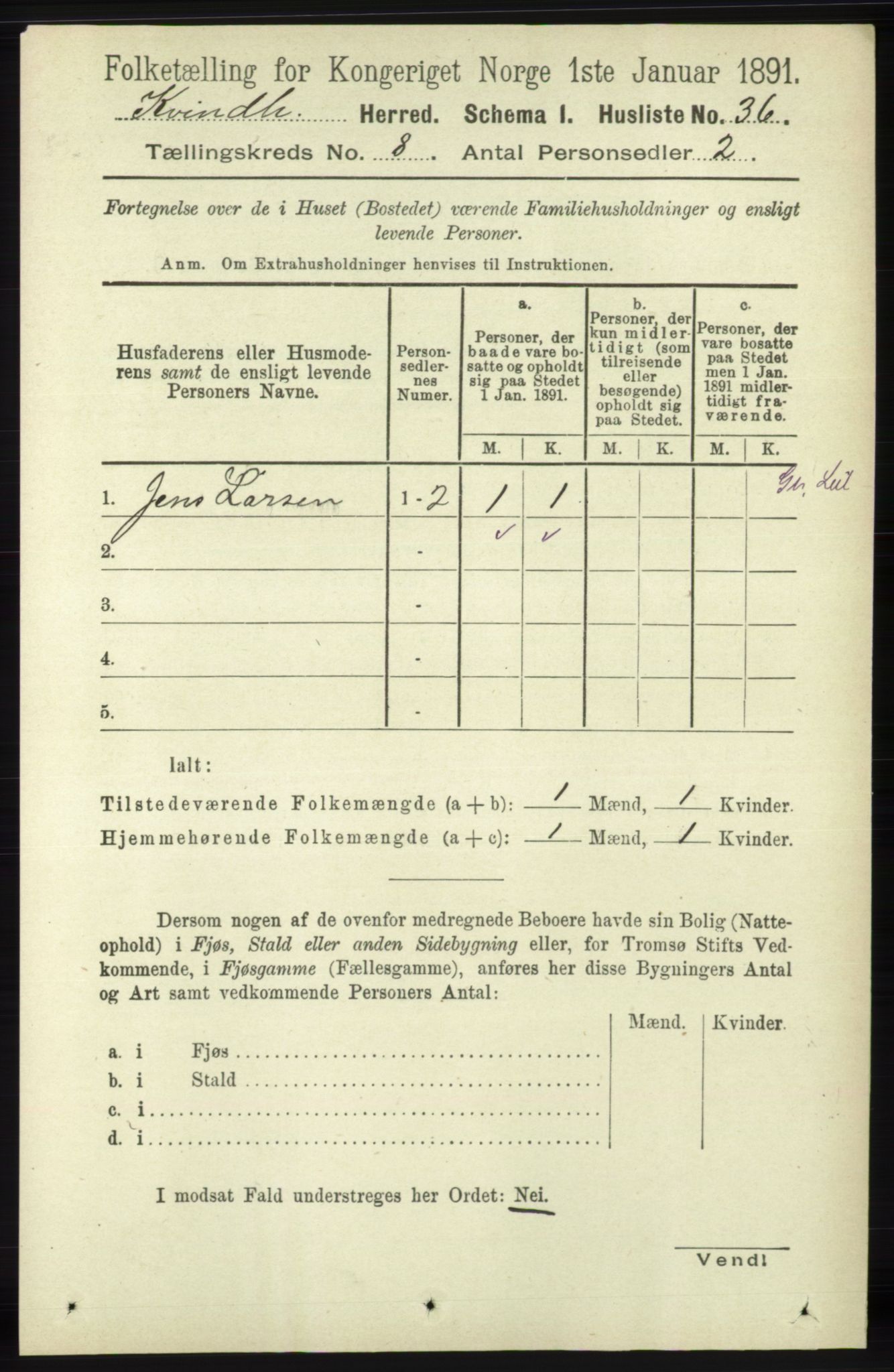 RA, 1891 census for 1224 Kvinnherad, 1891, p. 2957