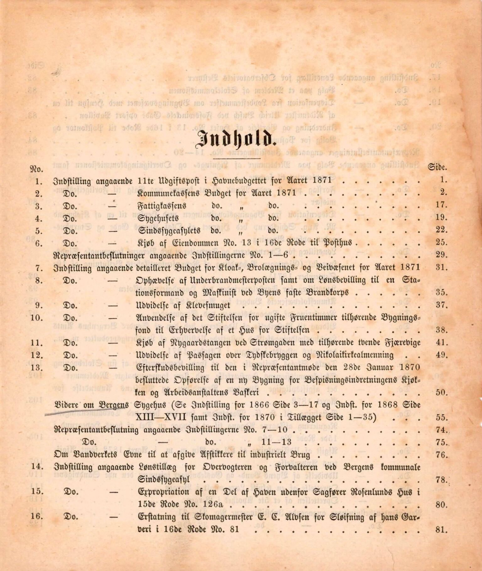 Bergen kommune. Formannskapet, BBA/A-0003/Ad/L0026: Bergens Kommuneforhandlinger, 1871