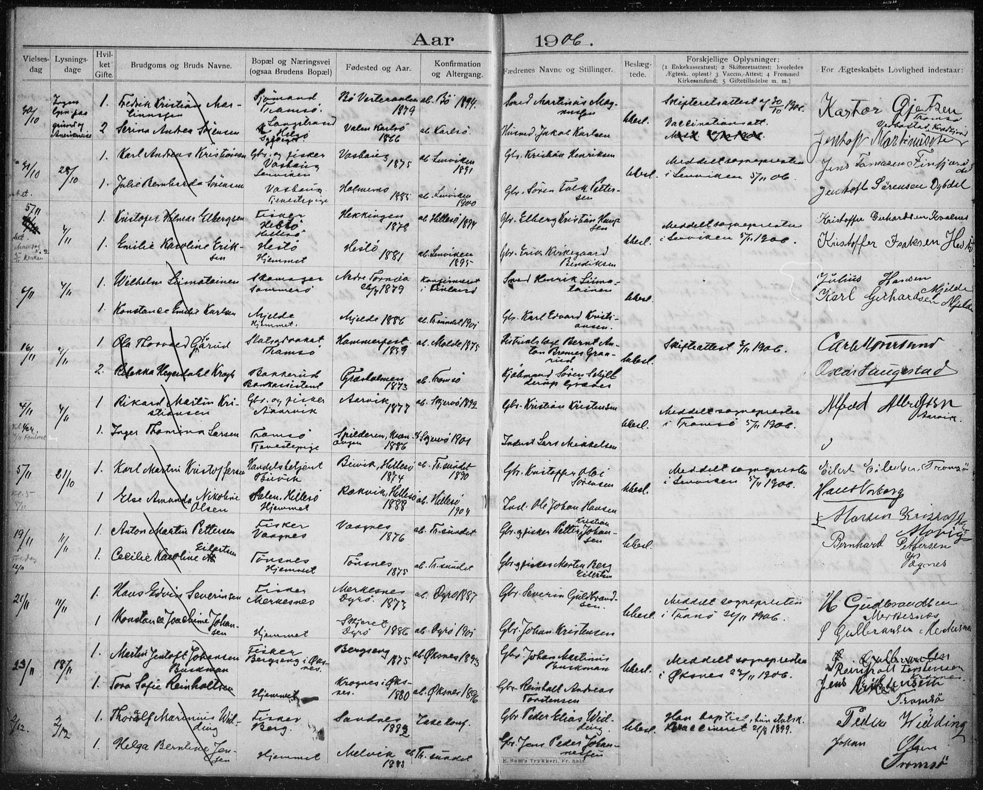 Tromsøysund sokneprestkontor, AV/SATØ-S-1304/H/Hc/L0058: Banns register no. 58, 1905-1912