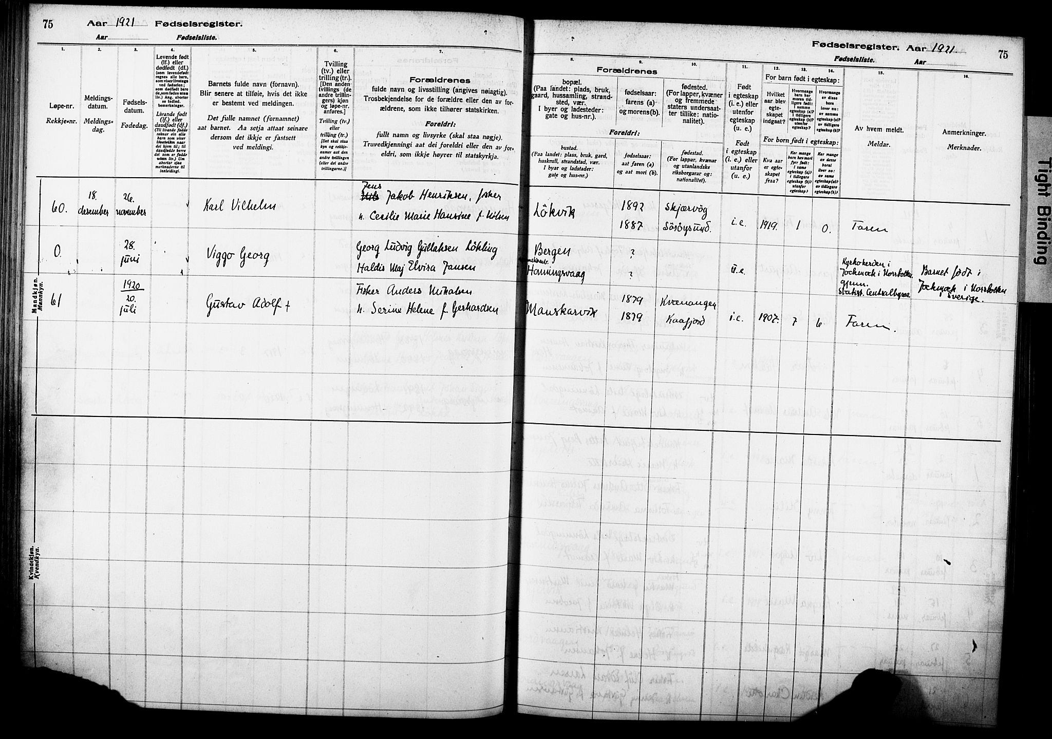 Kjelvik/Nordkapp sokneprestkontor, AV/SATØ-S-1350/I/Ia/L0015: Birth register no. 15, 1916-1930, p. 75