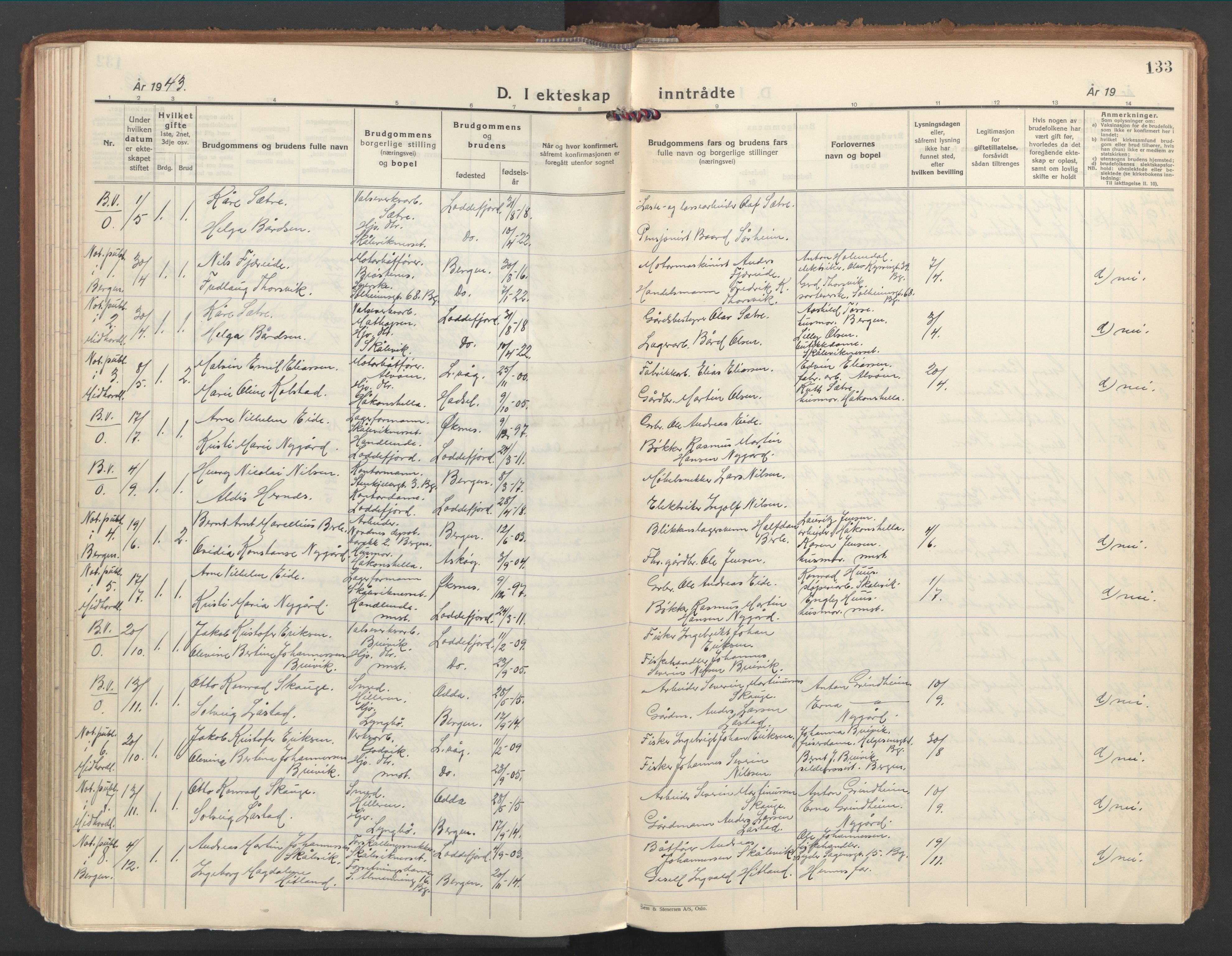 Loddefjord  sokneprestembete, AV/SAB-A-99928: Parish register (official) no. A 1, 1935-1973, p. 133