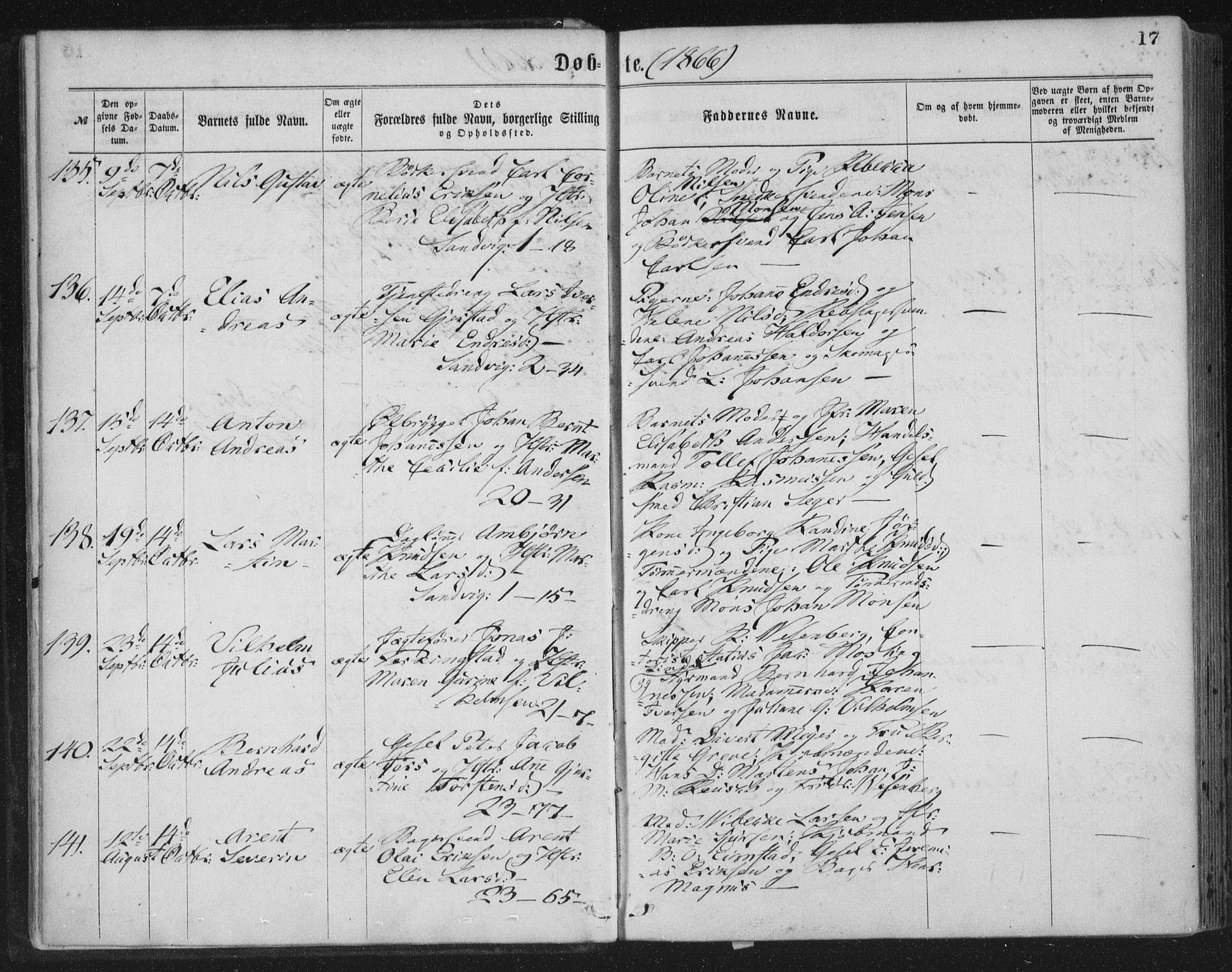 Korskirken sokneprestembete, AV/SAB-A-76101/H/Haa/L0019: Parish register (official) no. B 5, 1866-1871, p. 17