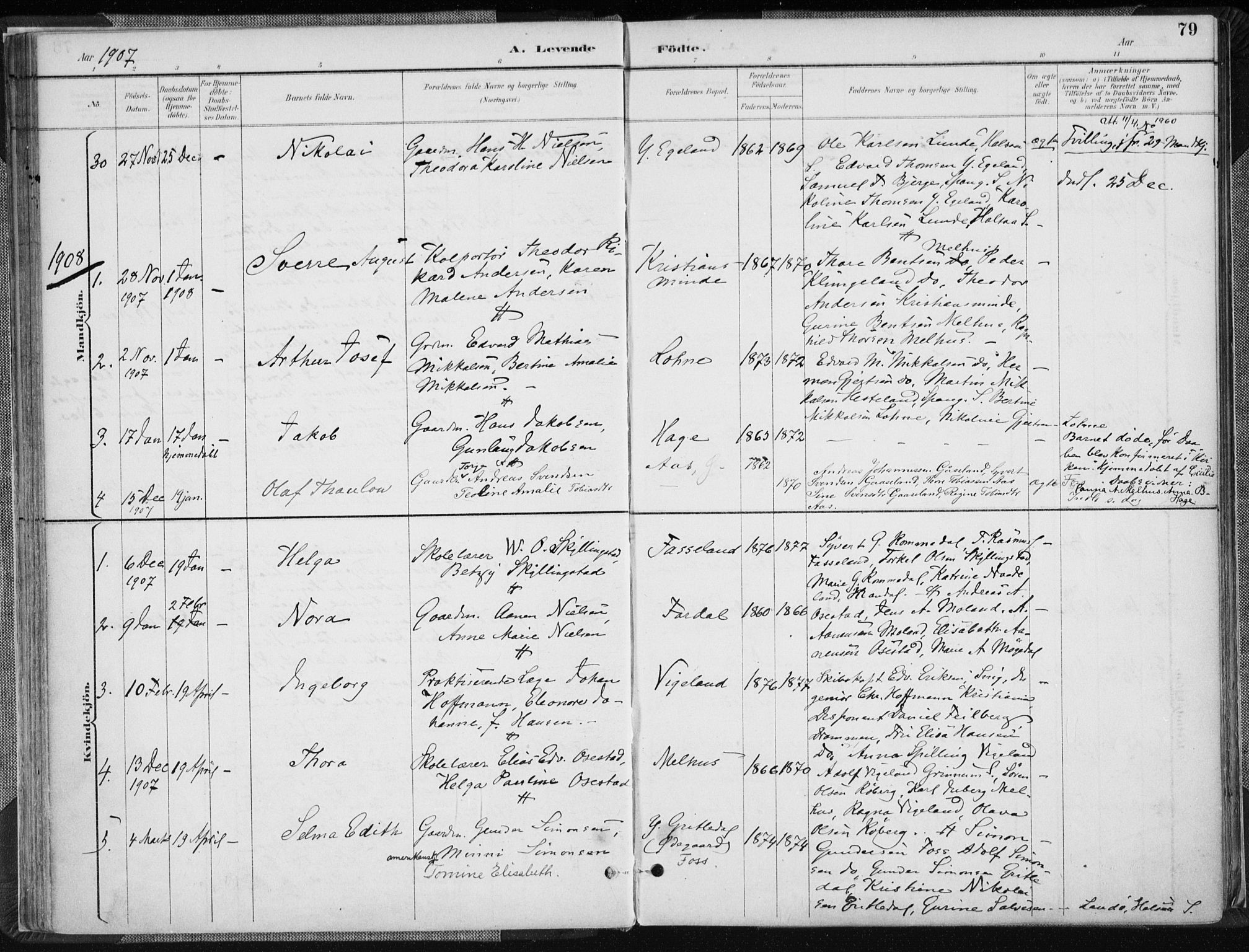 Sør-Audnedal sokneprestkontor, AV/SAK-1111-0039/F/Fa/Fab/L0010: Parish register (official) no. A 10, 1892-1913, p. 79