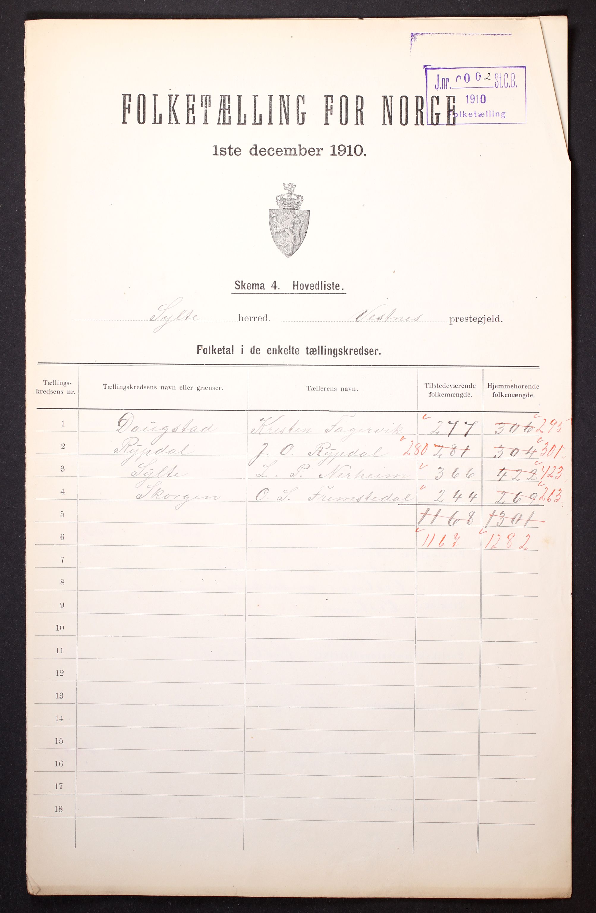 RA, 1910 census for Sylte, 1910, p. 2