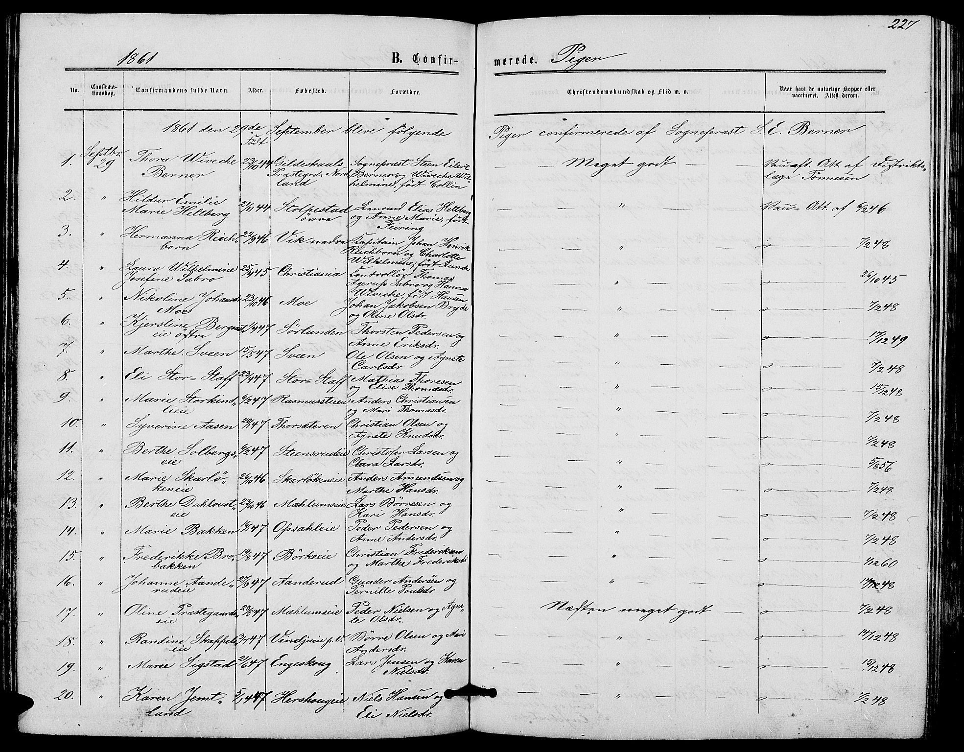 Ringsaker prestekontor, AV/SAH-PREST-014/L/La/L0007: Parish register (copy) no. 7, 1861-1869, p. 227