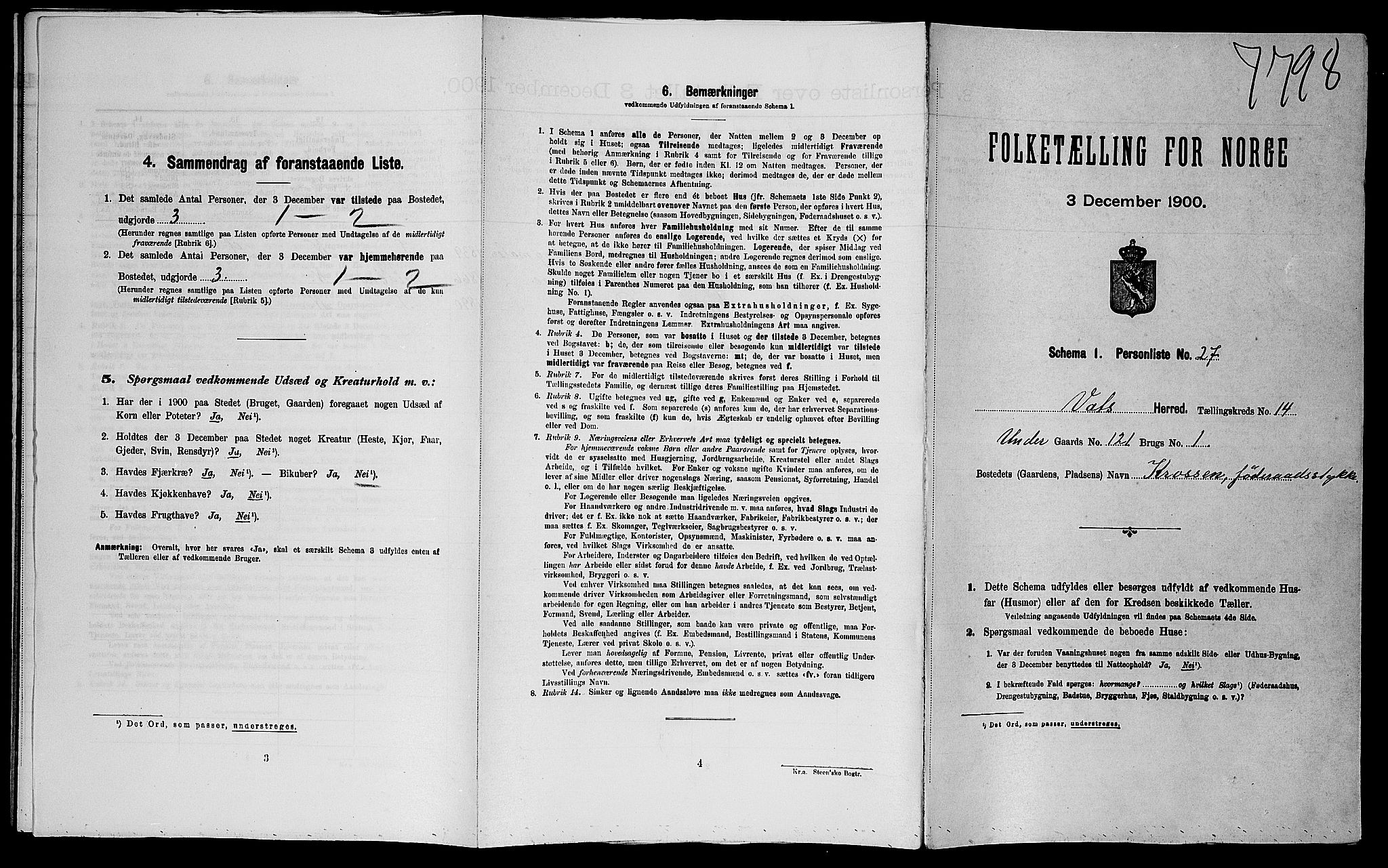 SAST, 1900 census for Vats, 1900, p. 332