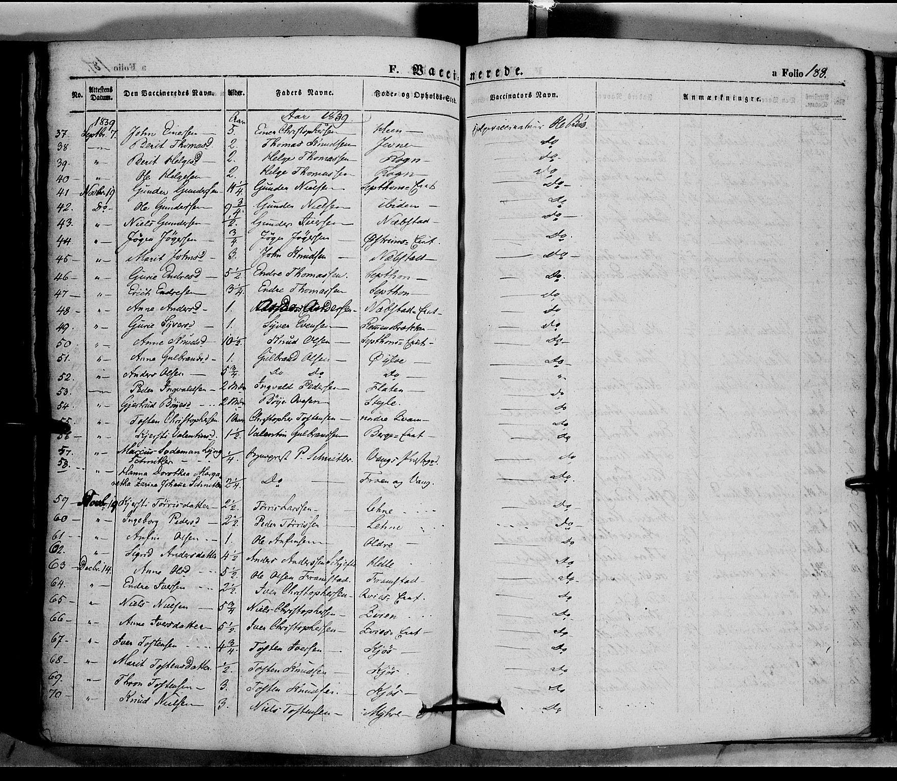 Vang prestekontor, Valdres, SAH/PREST-140/H/Ha/L0005: Parish register (official) no. 5, 1831-1845, p. 188