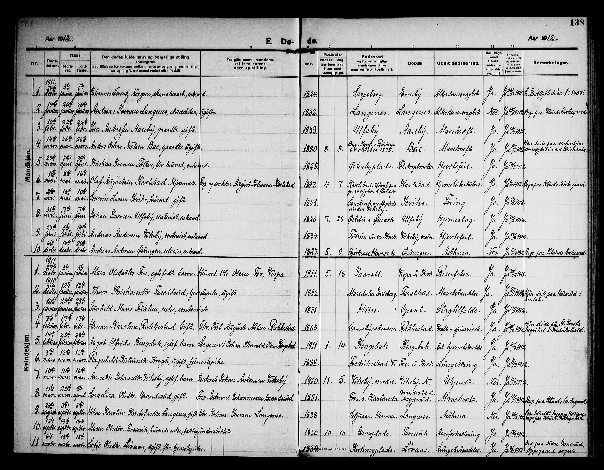 Rødenes prestekontor Kirkebøker, AV/SAO-A-2005/F/Fa/L0012: Parish register (official) no. I 12, 1911-1926, p. 138