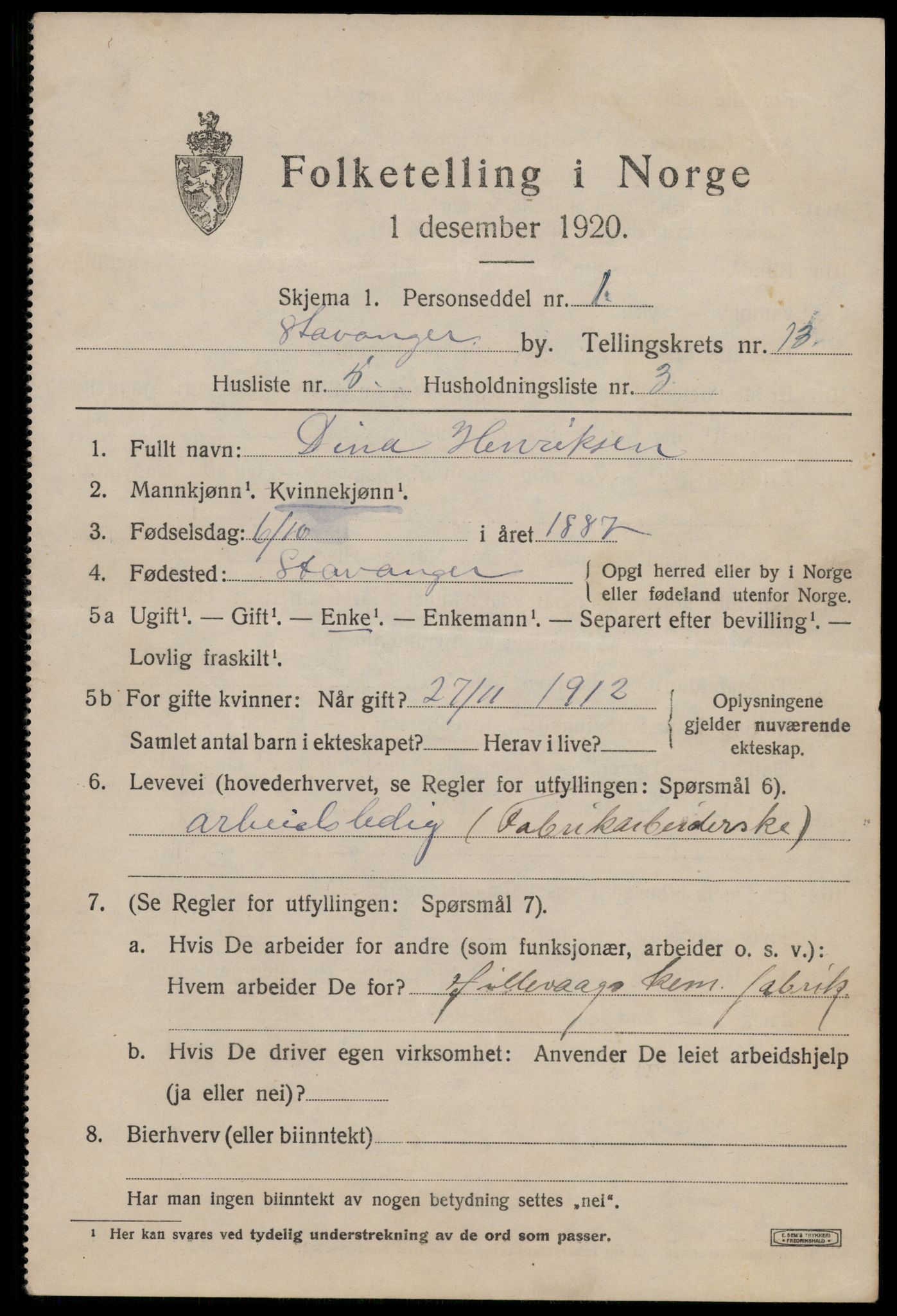 SAST, 1920 census for Stavanger, 1920, p. 57756