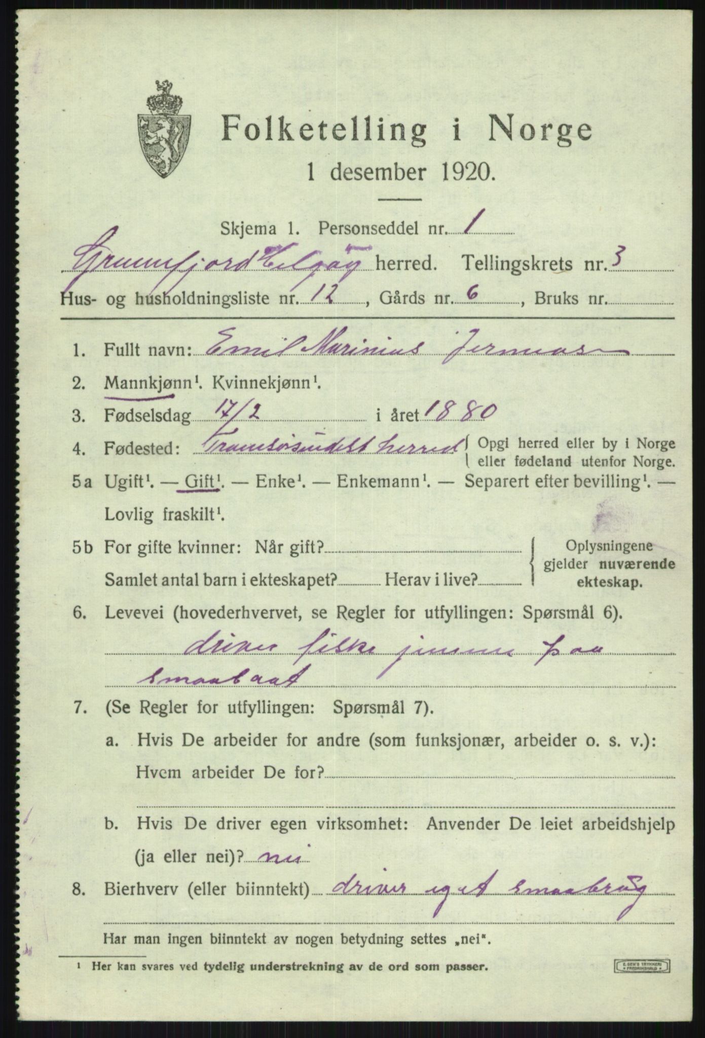 SATØ, 1920 census for Helgøy, 1920, p. 1527