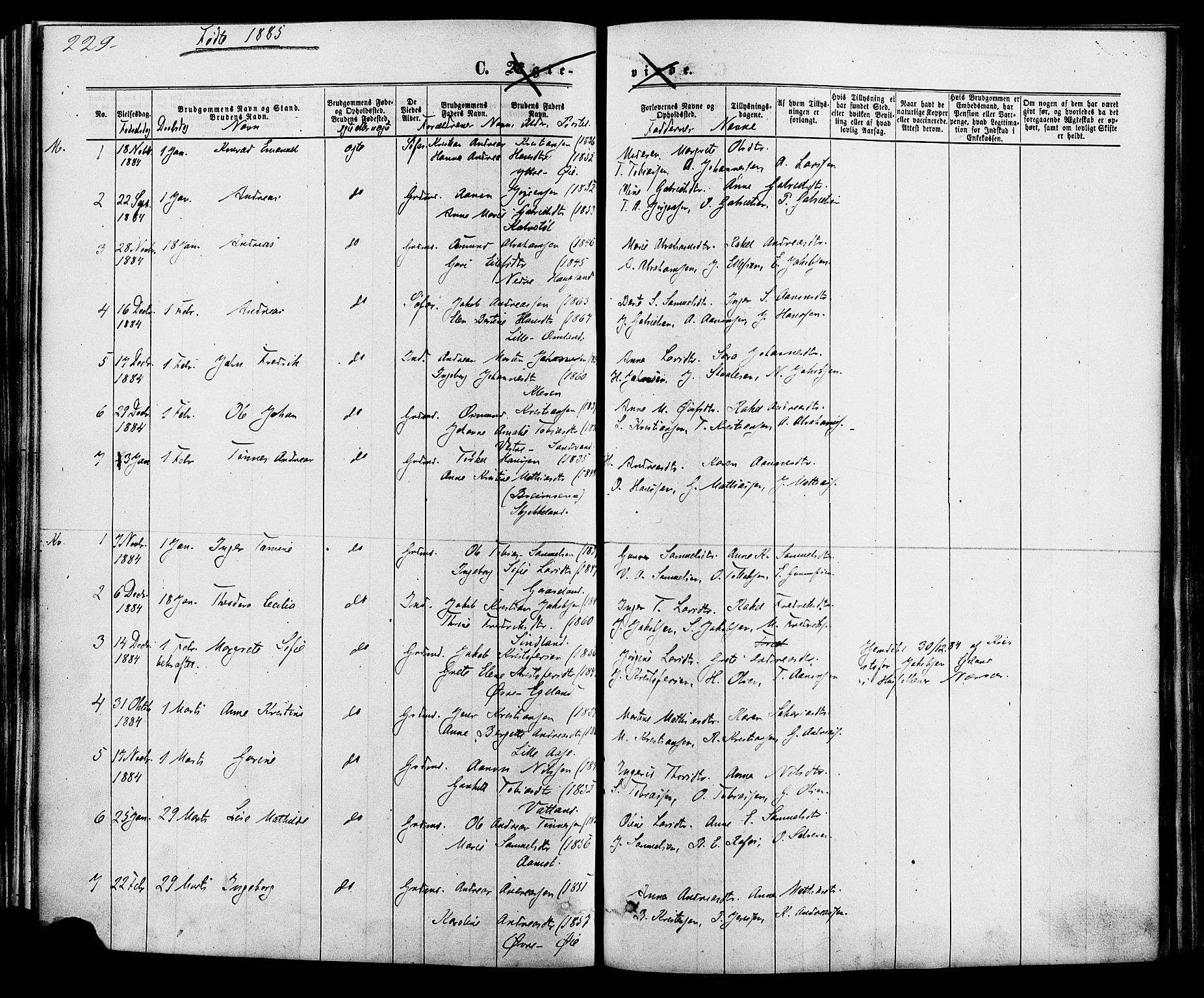 Kvinesdal sokneprestkontor, SAK/1111-0026/F/Fa/Fab/L0007: Parish register (official) no. A 7, 1870-1885, p. 229