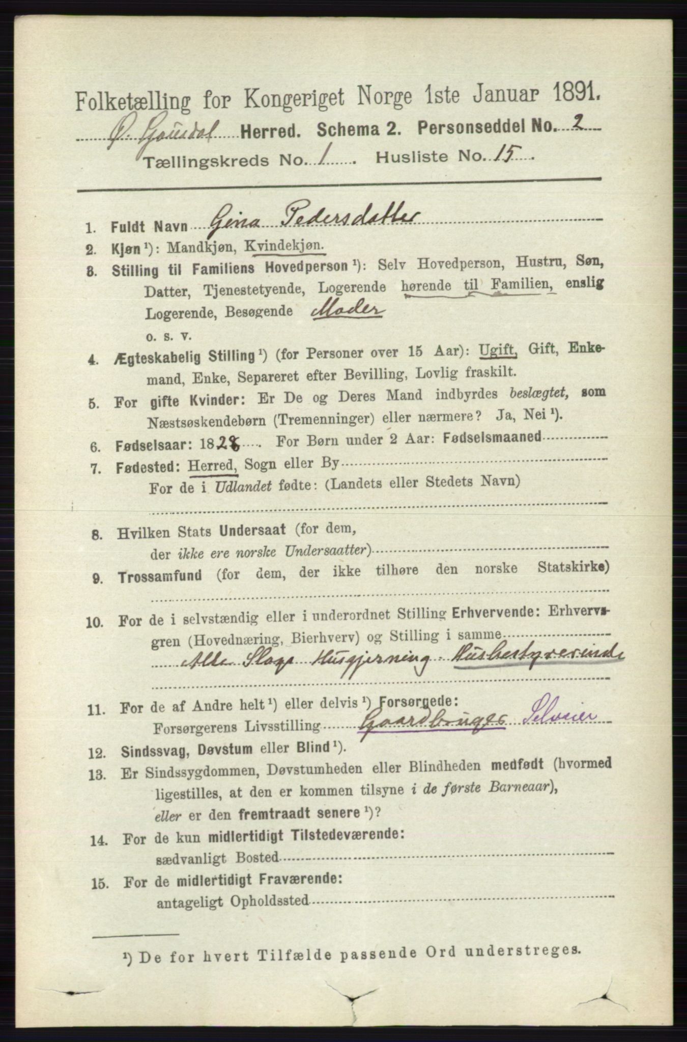 RA, 1891 census for 0522 Østre Gausdal, 1891, p. 282