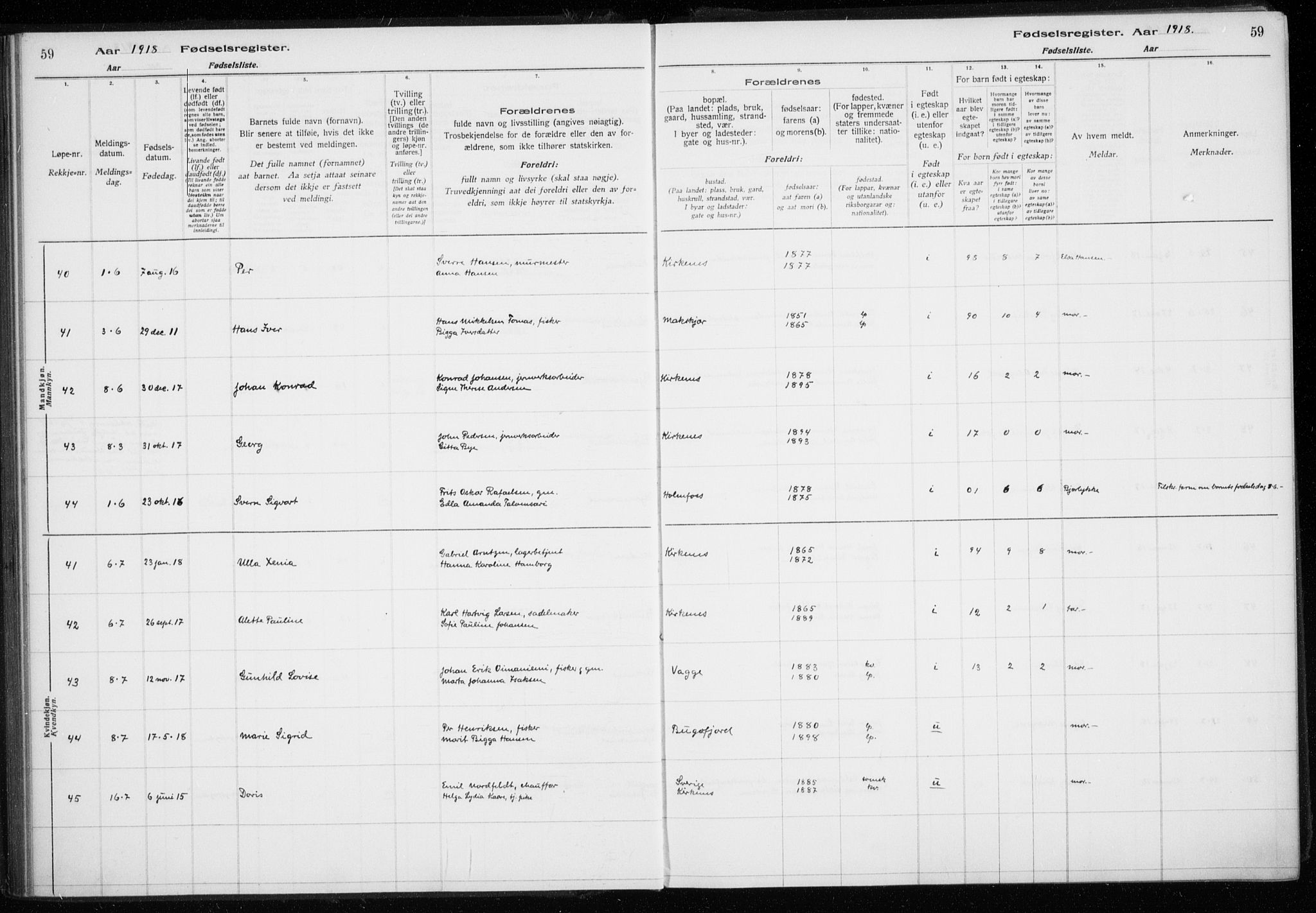 Sør-Varanger sokneprestkontor, AV/SATØ-S-1331/I/Ia/L0016: Birth register no. 16, 1915-1925, p. 59