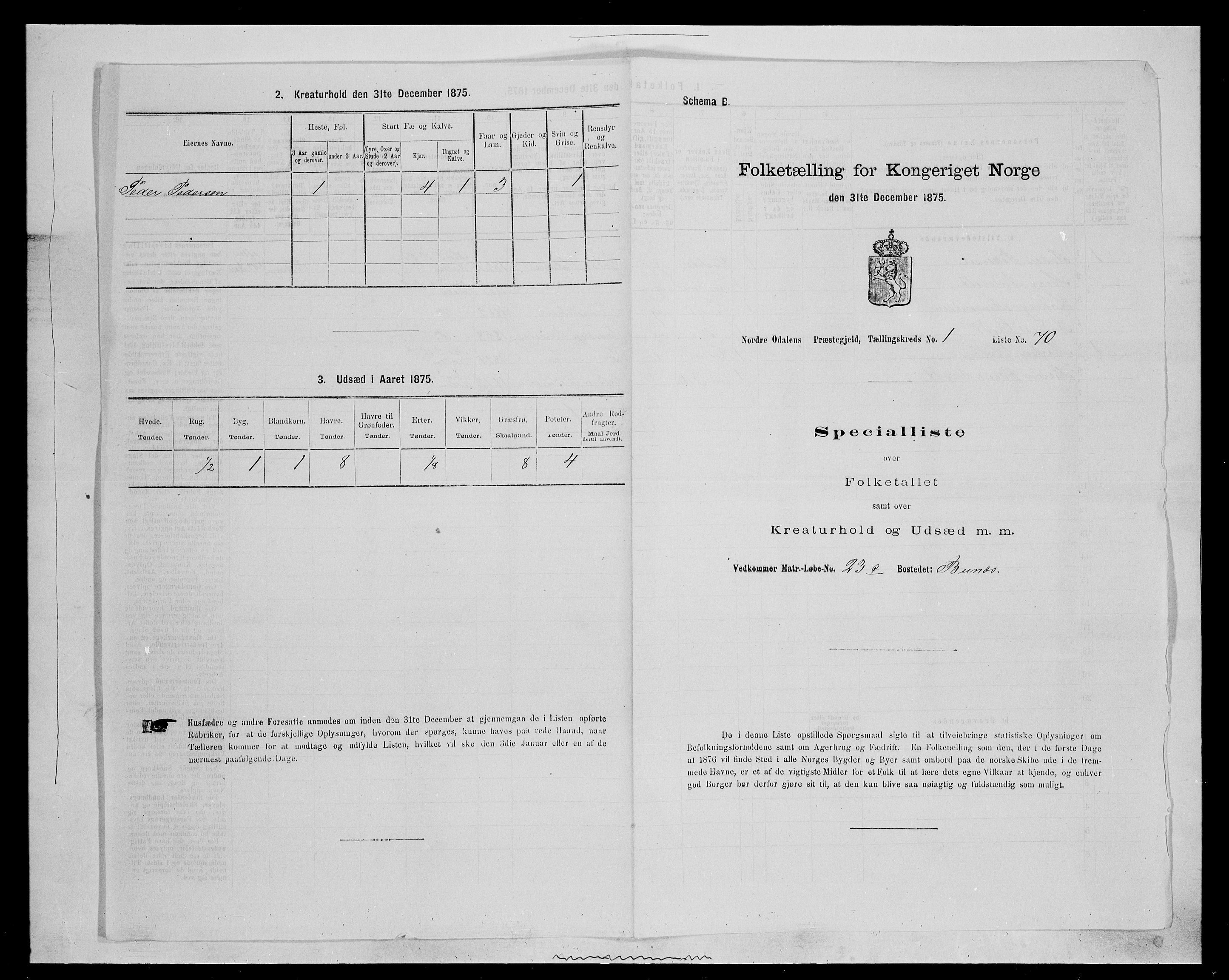 SAH, 1875 census for 0418P Nord-Odal, 1875, p. 211