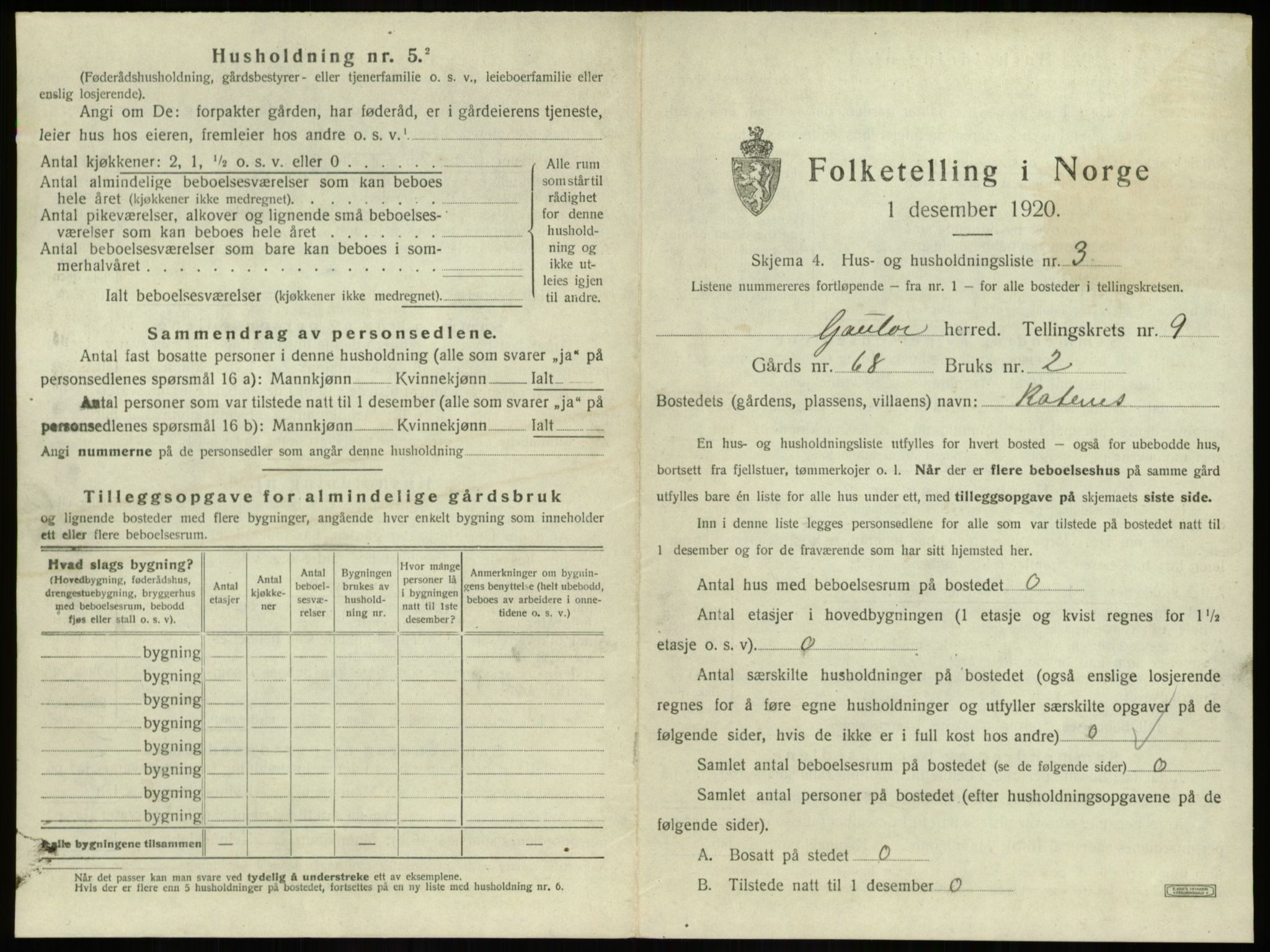 SAB, 1920 census for Gaular, 1920, p. 612