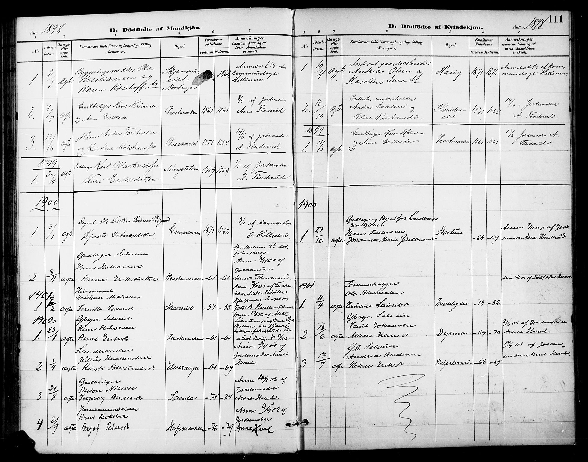 Gran prestekontor, SAH/PREST-112/H/Ha/Haa/L0019: Parish register (official) no. 19, 1898-1907, p. 111