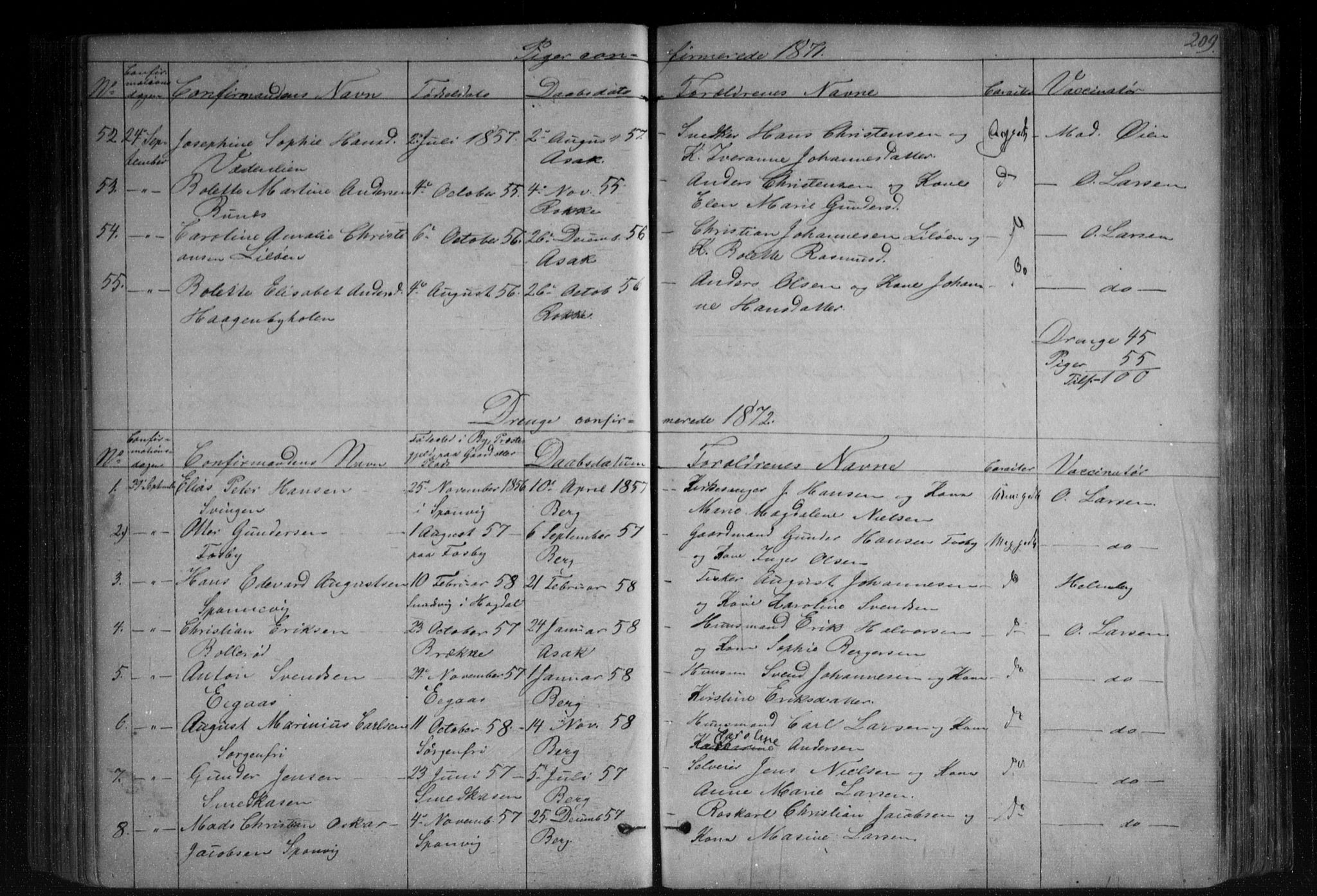 Berg prestekontor Kirkebøker, AV/SAO-A-10902/F/Fa/L0005: Parish register (official) no. I 5, 1861-1877, p. 209