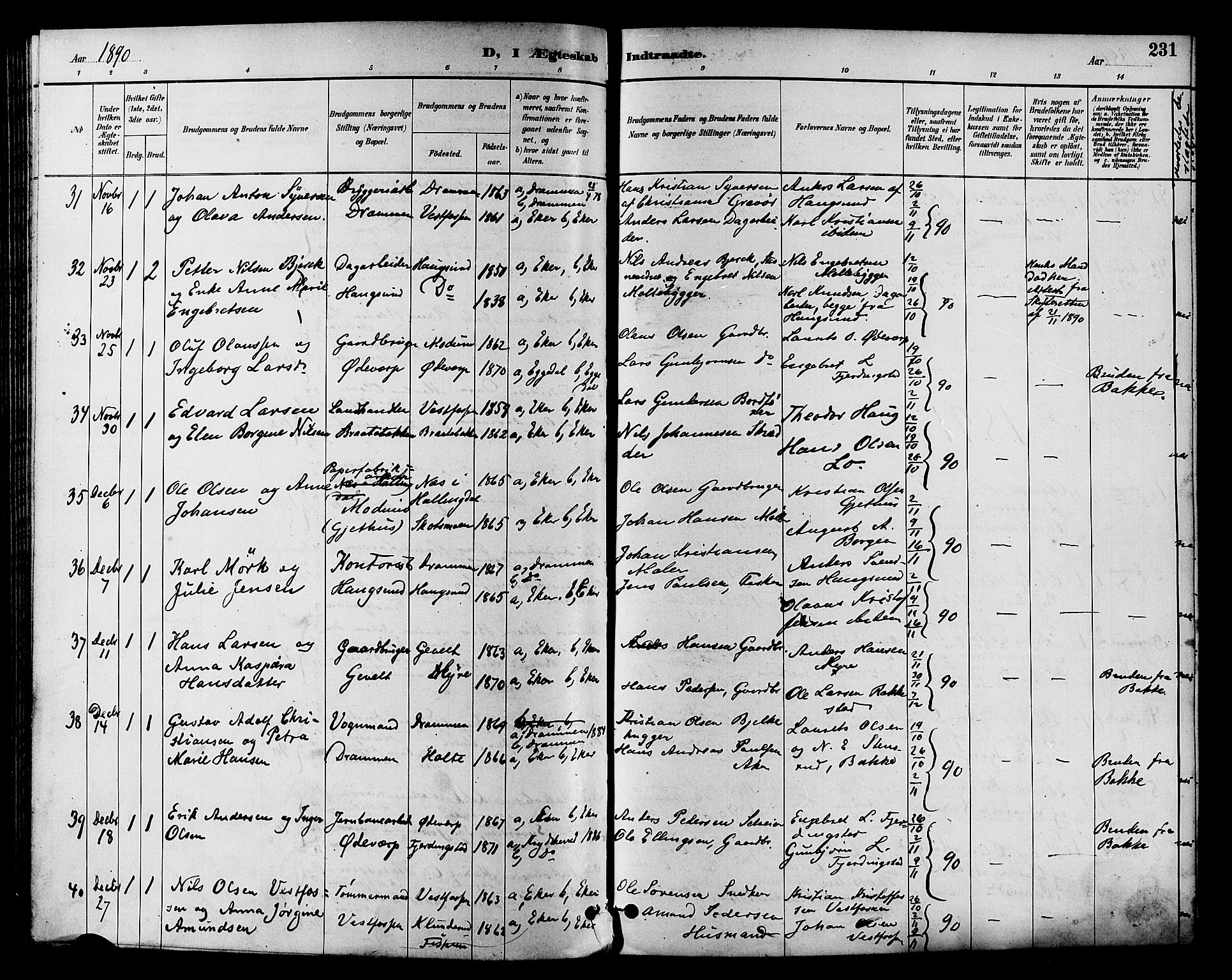 Eiker kirkebøker, AV/SAKO-A-4/F/Fb/L0002: Parish register (official) no. II 2, 1889-1896, p. 231