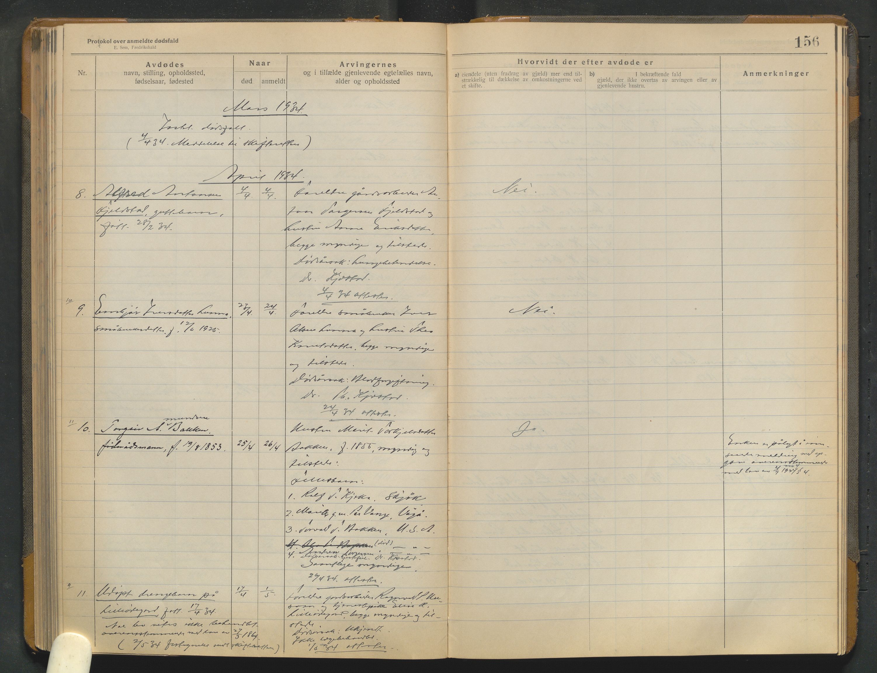 Lom lensmannskontor, AV/SAH-PGL-006/H/Ha/Haa/L0001/0004: Dødsfallsprotokoller / Dødsfallsprotokoll, 1922-1937, p. 156