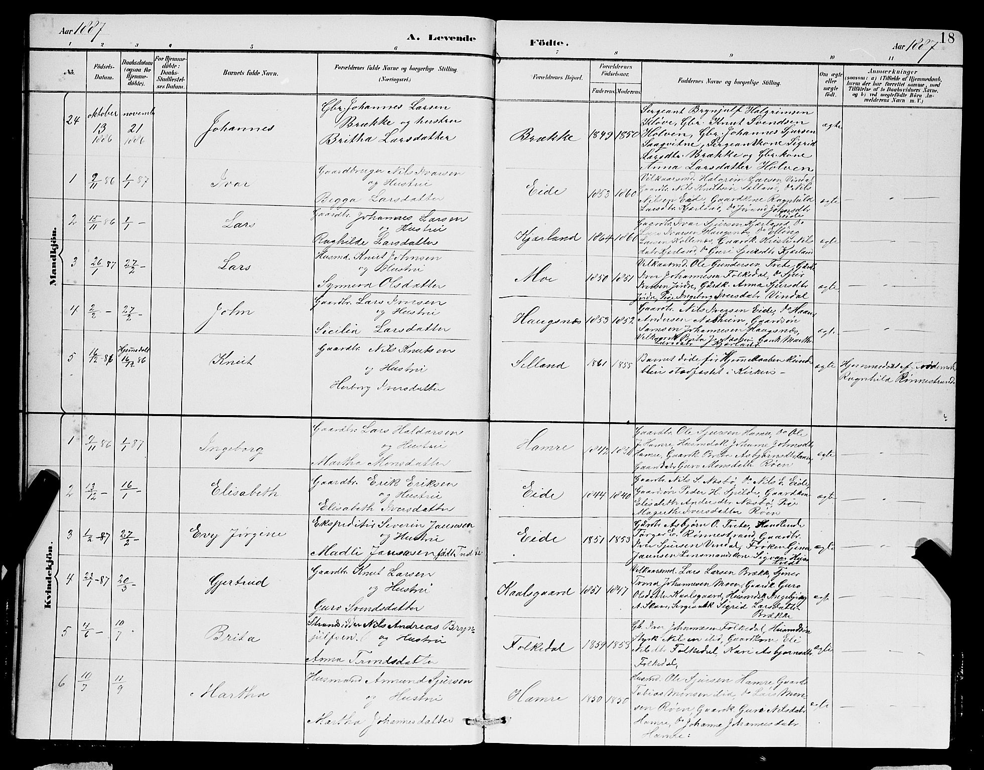 Ulvik sokneprestembete, SAB/A-78801/H/Hab: Parish register (copy) no. B 3, 1884-1901, p. 18