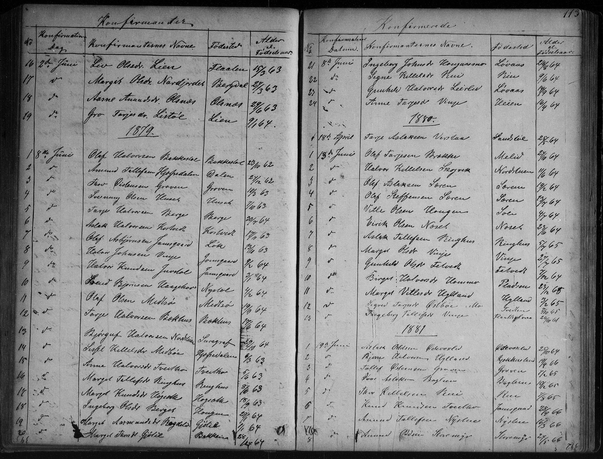Vinje kirkebøker, SAKO/A-312/G/Ga/L0002: Parish register (copy) no. I 2, 1849-1893, p. 113