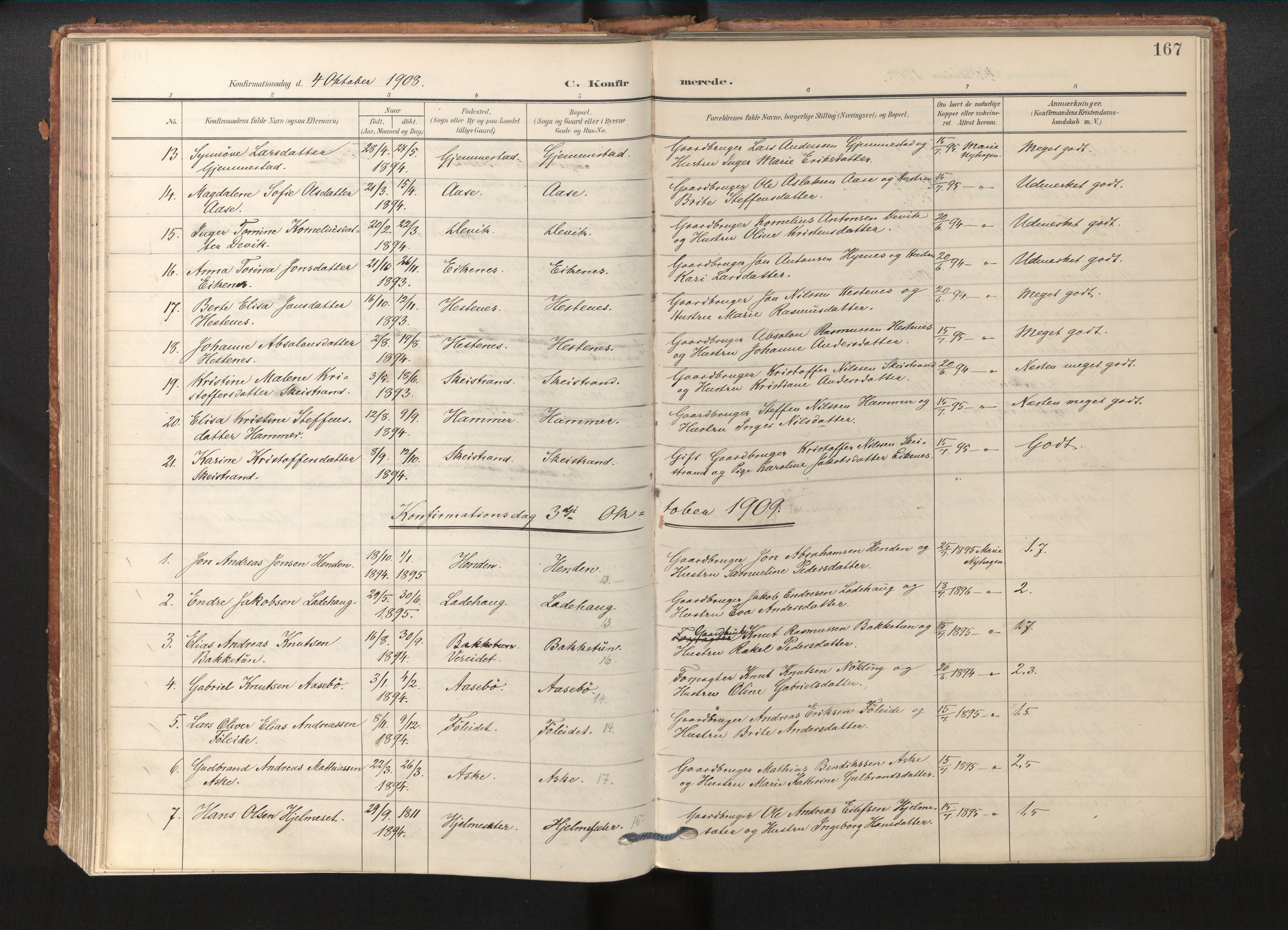 Gloppen sokneprestembete, AV/SAB-A-80101/H/Haa/Haab/L0002: Parish register (official) no. B 2, 1906-1932, p. 166b-167a