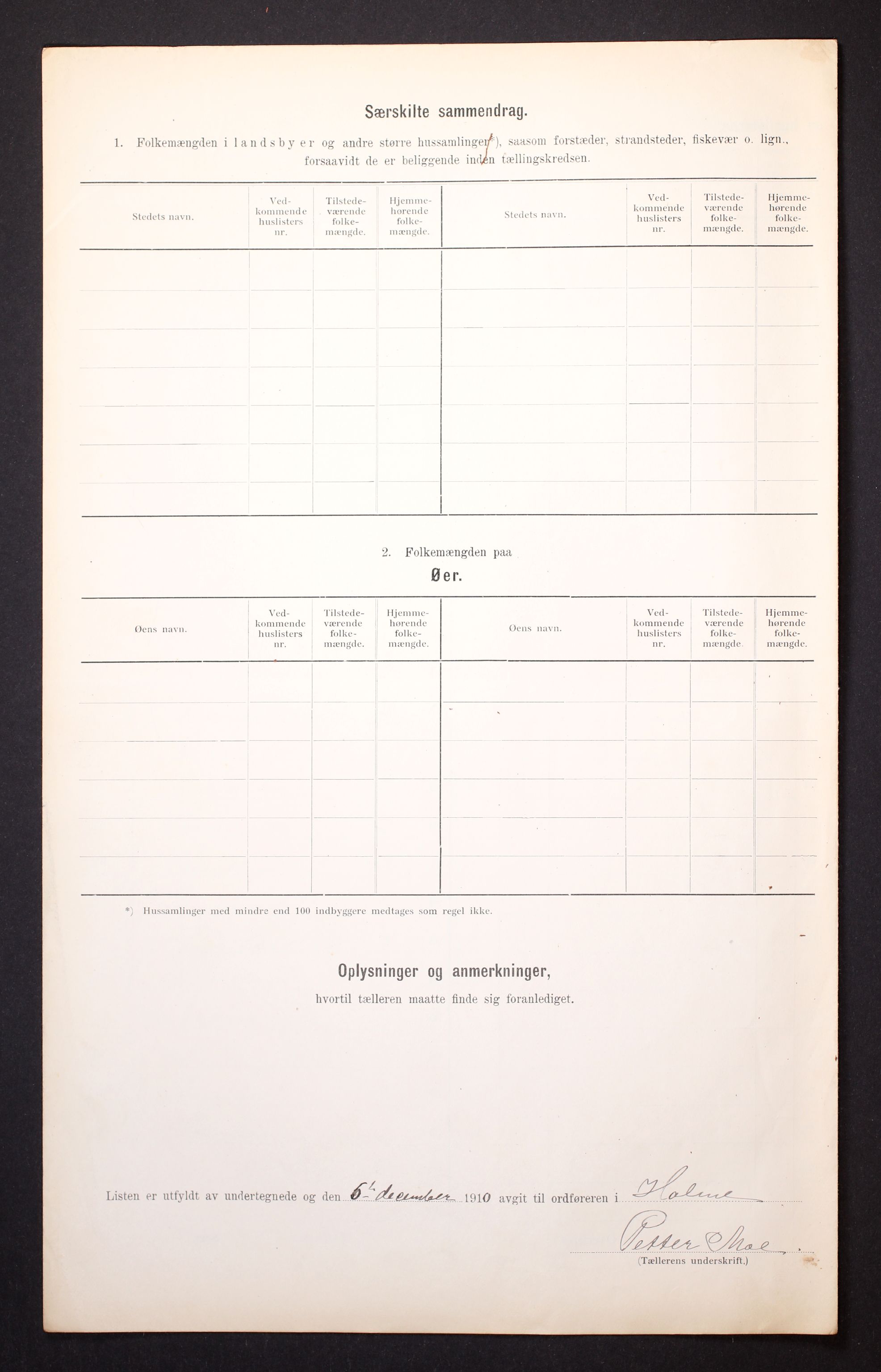 RA, 1910 census for Holum, 1910, p. 39