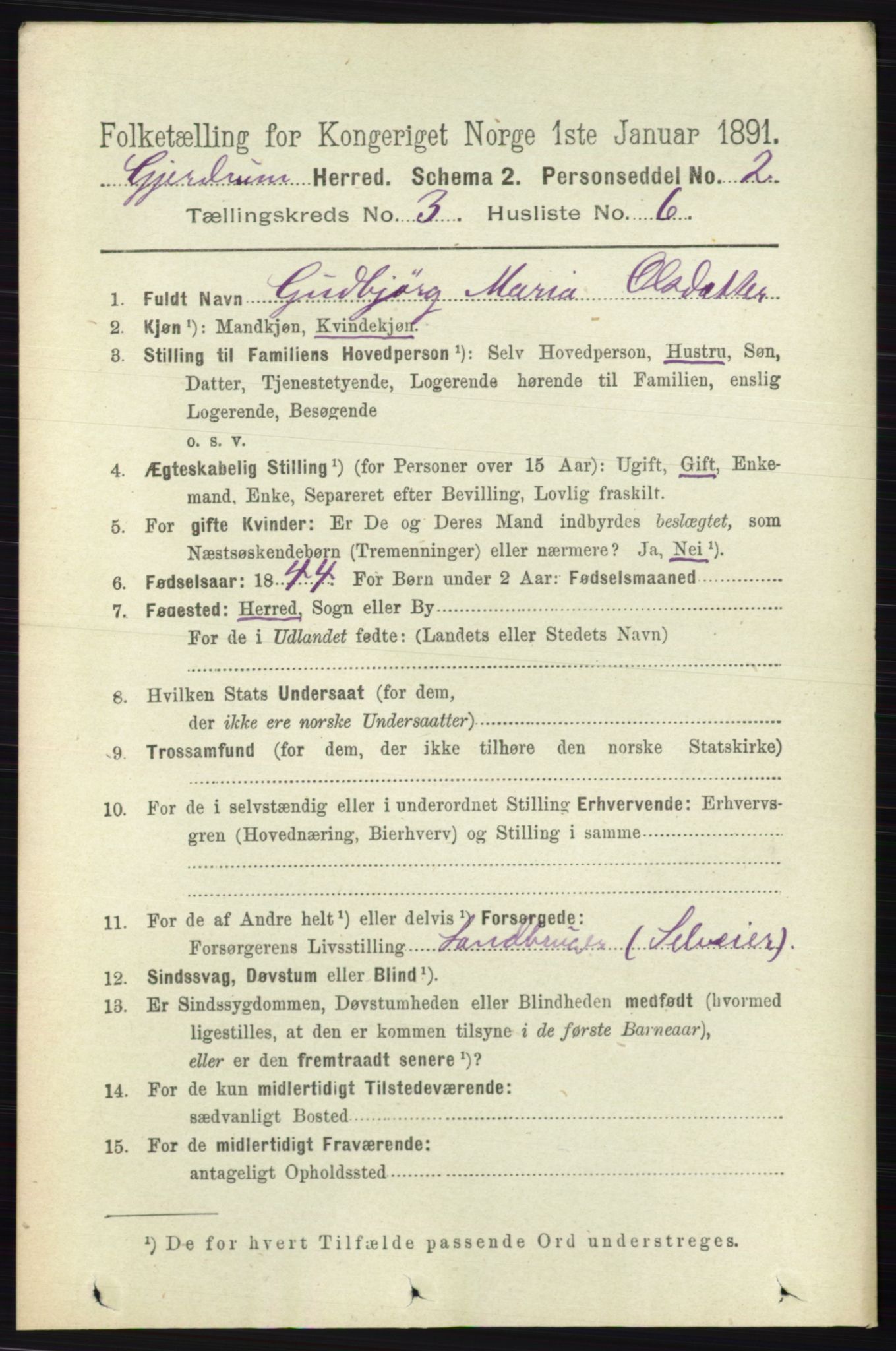 RA, 1891 census for 0234 Gjerdrum, 1891, p. 1291