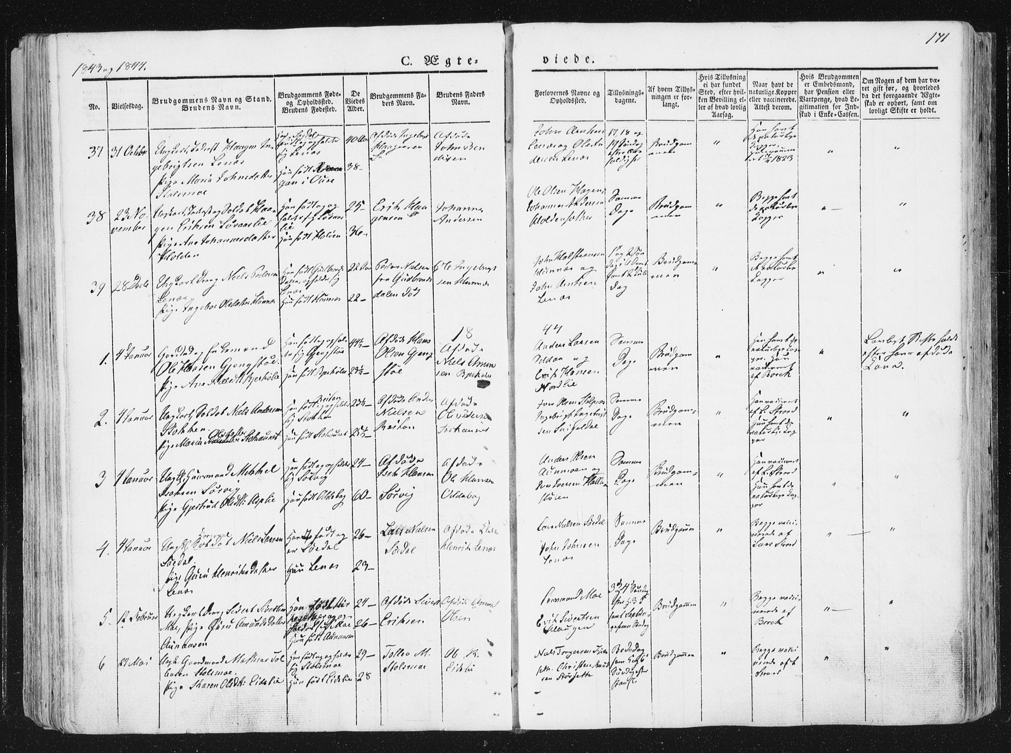 Ministerialprotokoller, klokkerbøker og fødselsregistre - Sør-Trøndelag, SAT/A-1456/630/L0493: Parish register (official) no. 630A06, 1841-1851, p. 171