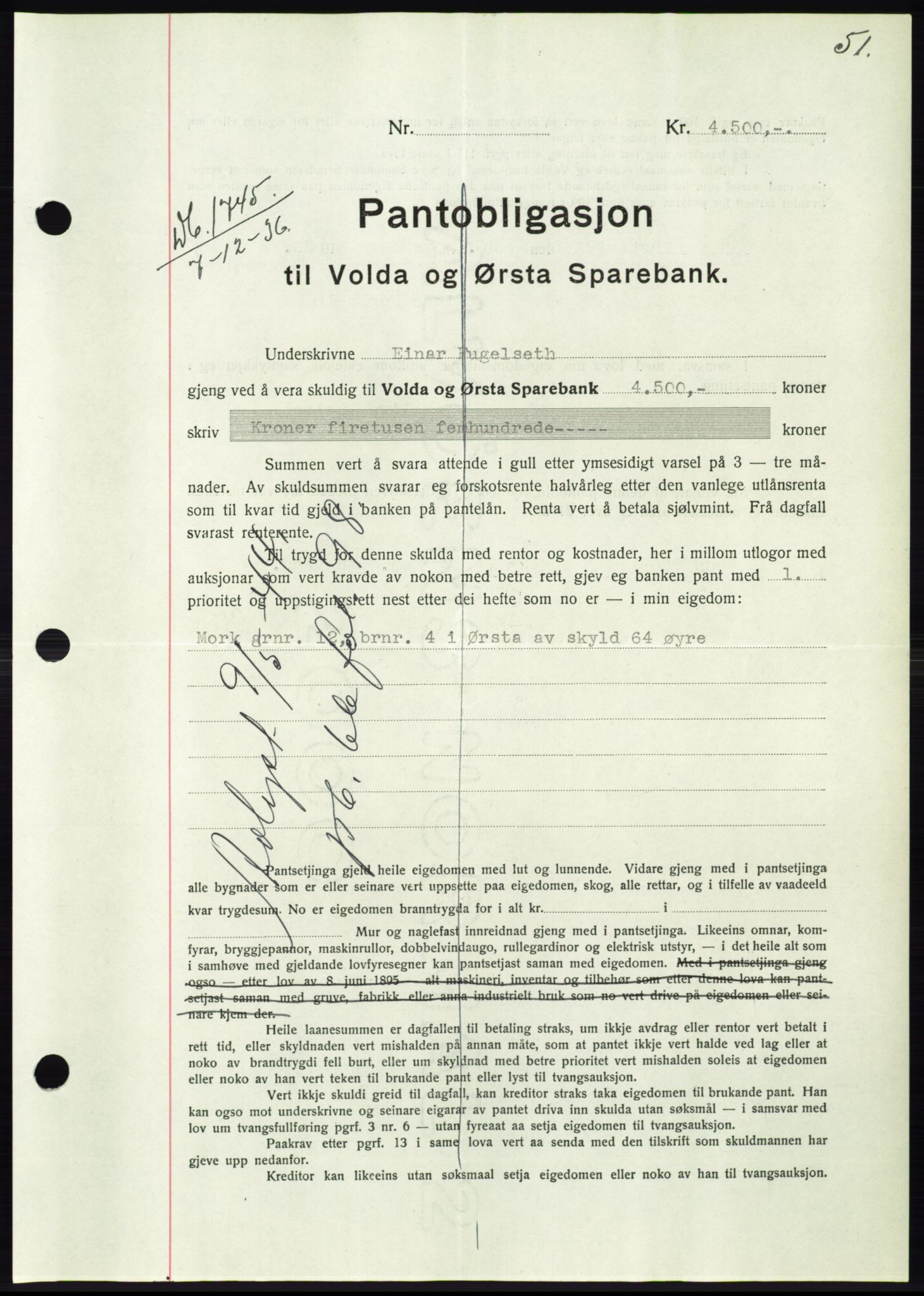 Søre Sunnmøre sorenskriveri, AV/SAT-A-4122/1/2/2C/L0062: Mortgage book no. 56, 1936-1937, Diary no: : 1745/1936