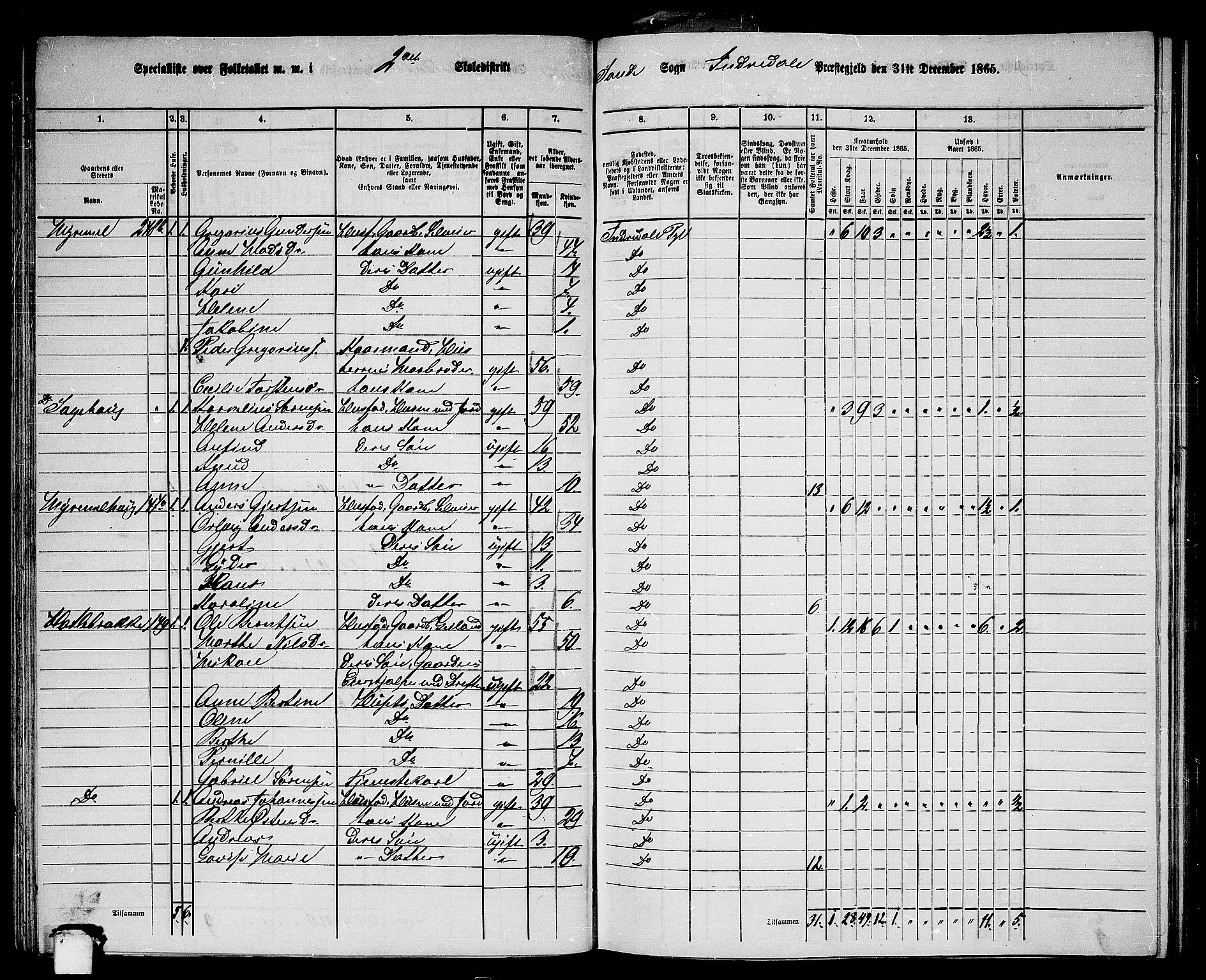 RA, 1865 census for Indre Holmedal, 1865, p. 70