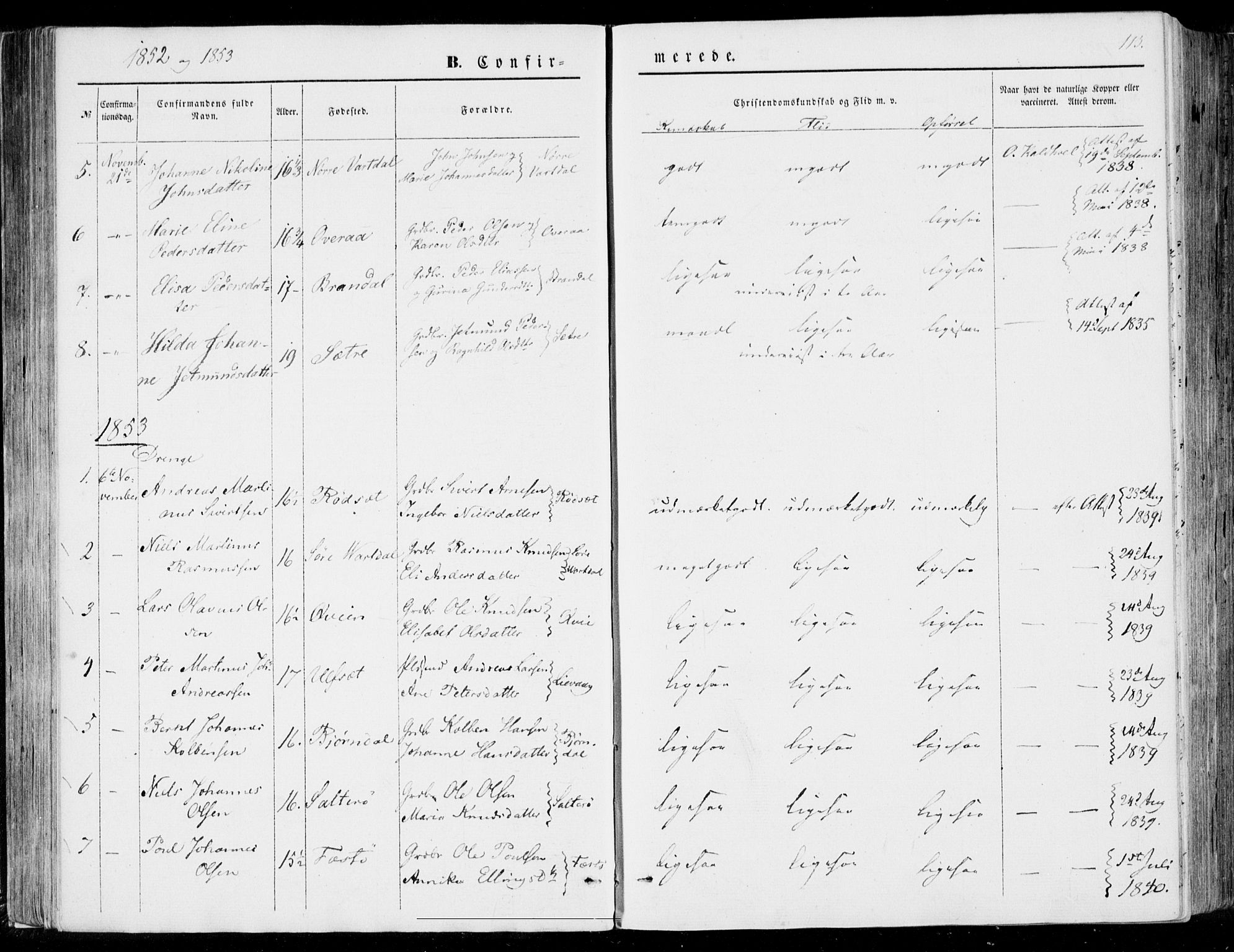 Ministerialprotokoller, klokkerbøker og fødselsregistre - Møre og Romsdal, SAT/A-1454/510/L0121: Parish register (official) no. 510A01, 1848-1877, p. 113