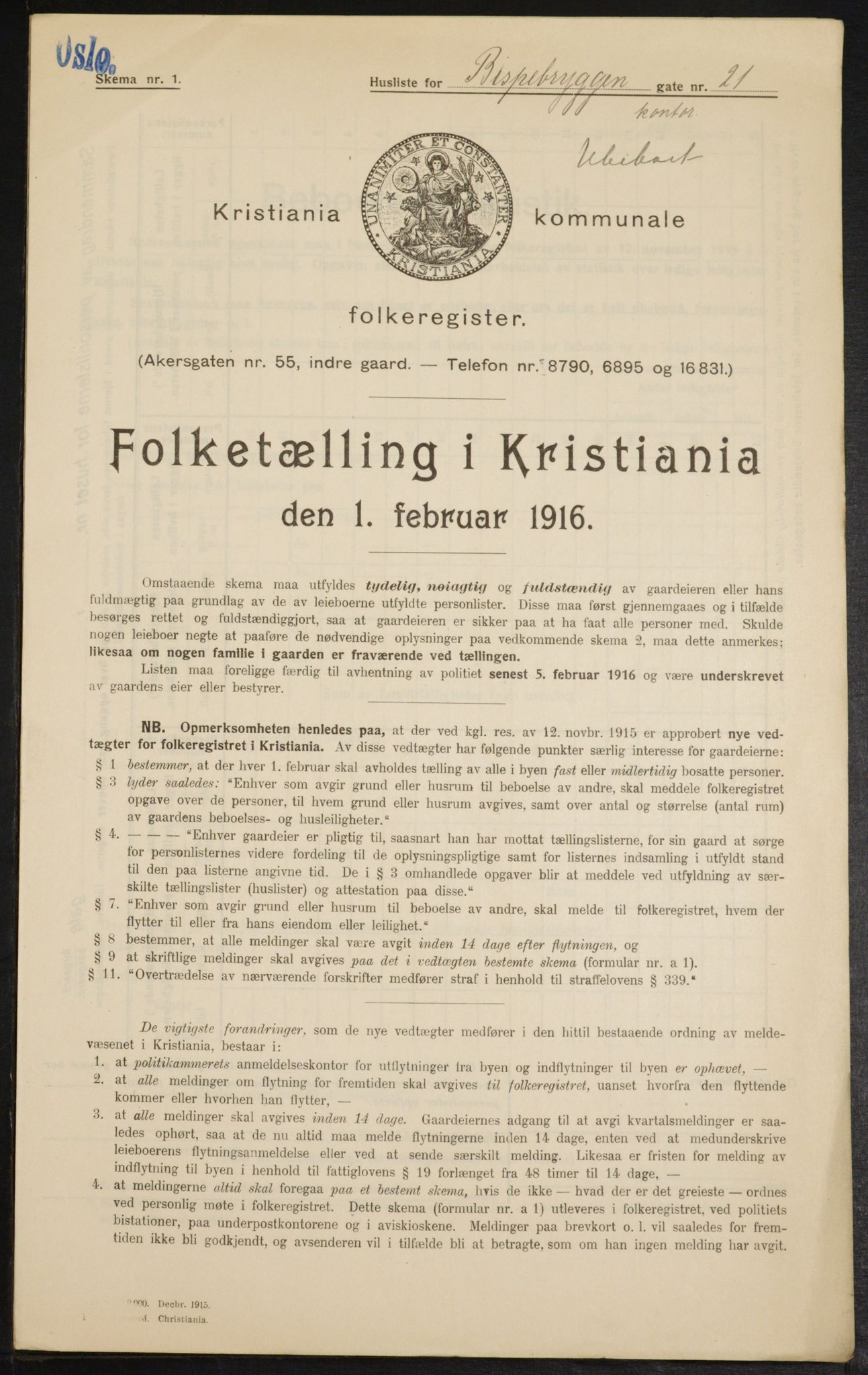 OBA, Municipal Census 1916 for Kristiania, 1916, p. 5412