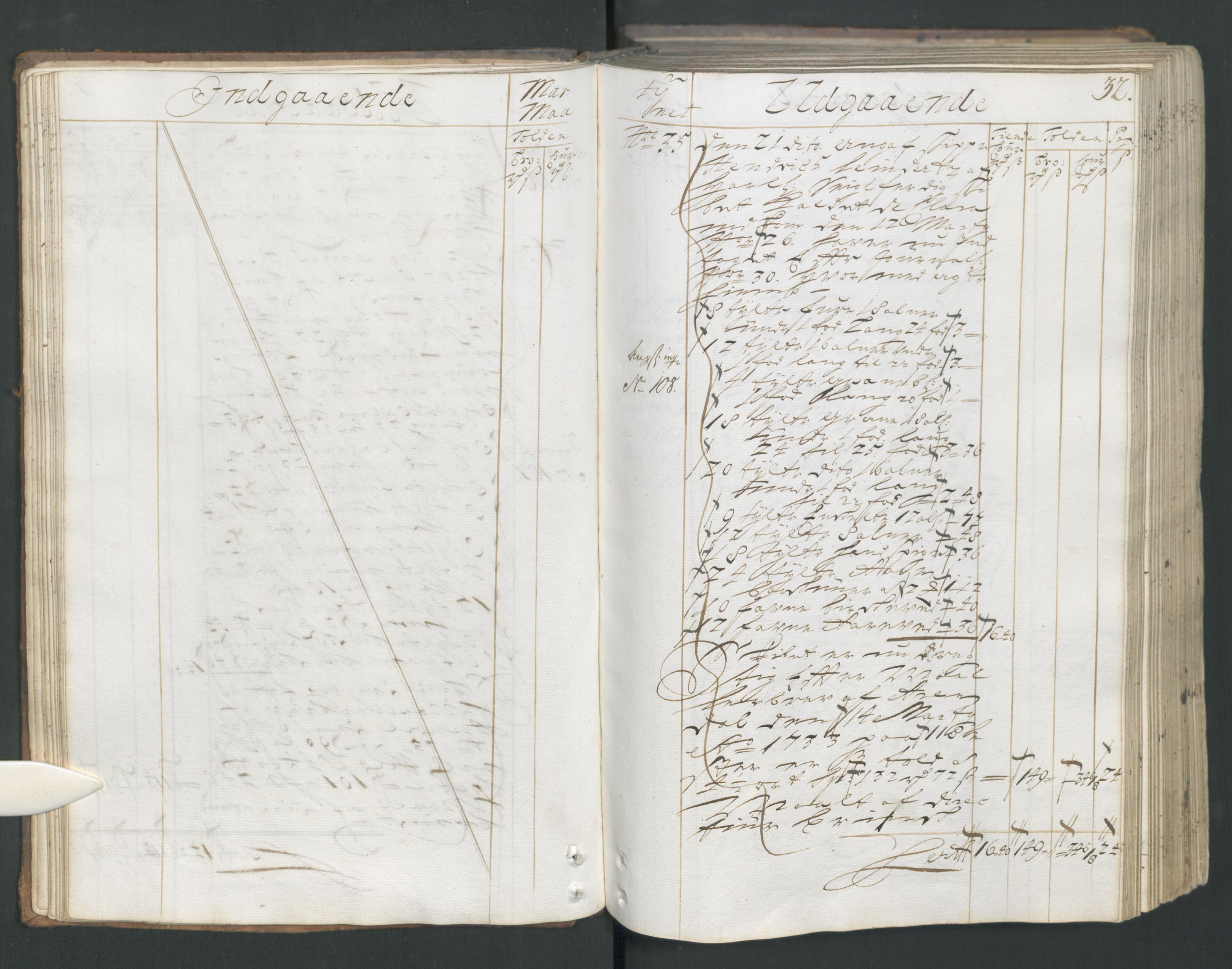 Generaltollkammeret, tollregnskaper, AV/RA-EA-5490/R15/L0013/0001: Tollregnskaper Arendal / Hovedtollbok, 1733, p. 31b-32a