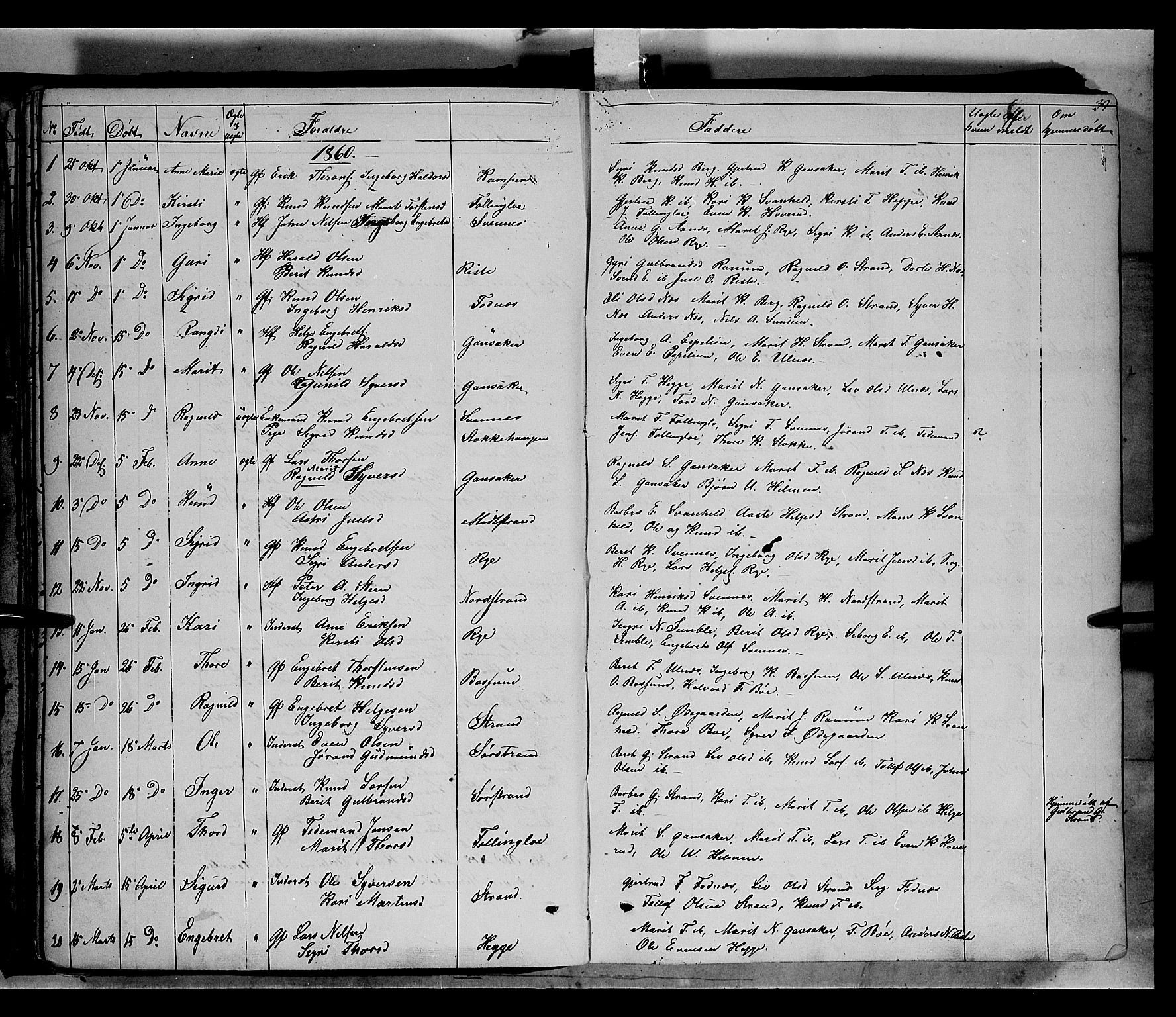 Nord-Aurdal prestekontor, SAH/PREST-132/H/Ha/Haa/L0005: Parish register (official) no. 5, 1842-1863, p. 39