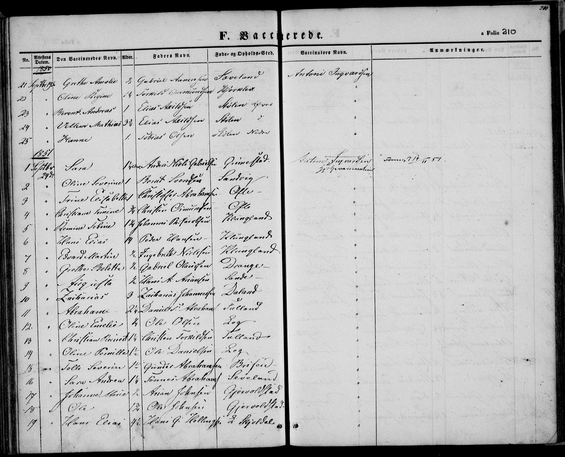 Herad sokneprestkontor, SAK/1111-0018/F/Fa/Faa/L0004: Parish register (official) no. A 4, 1844-1853, p. 210