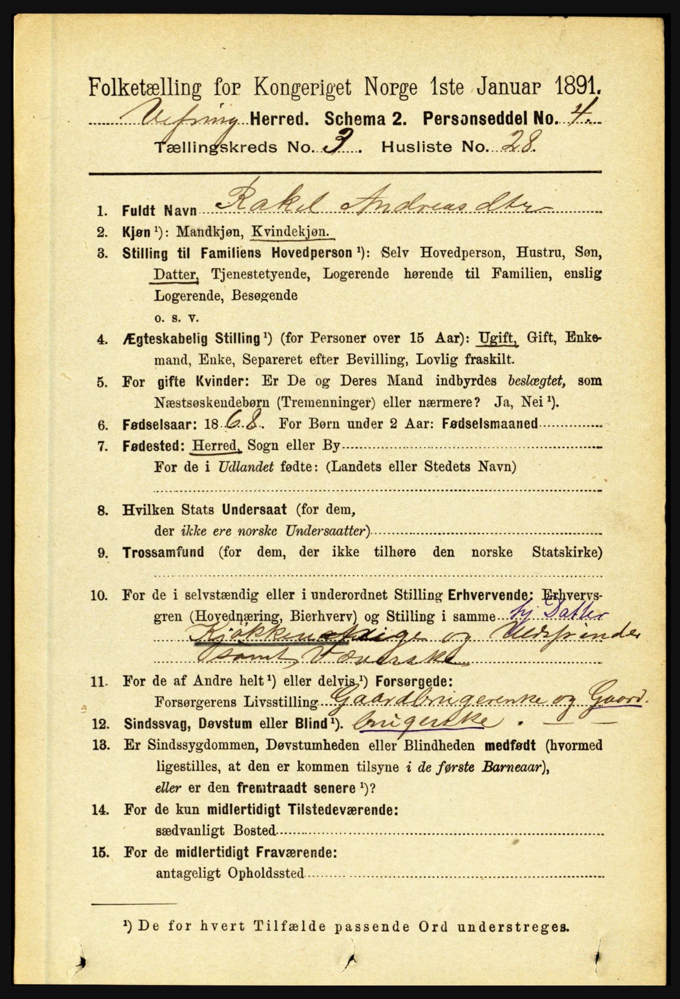 RA, 1891 census for 1434 Vevring, 1891, p. 927