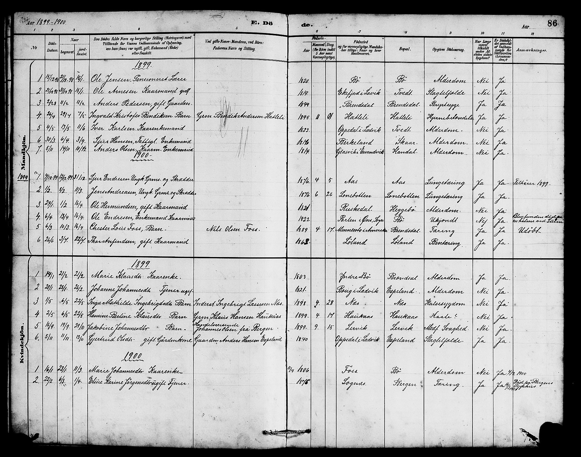 Hyllestad sokneprestembete, AV/SAB-A-80401: Parish register (copy) no. B 2, 1889-1915, p. 86