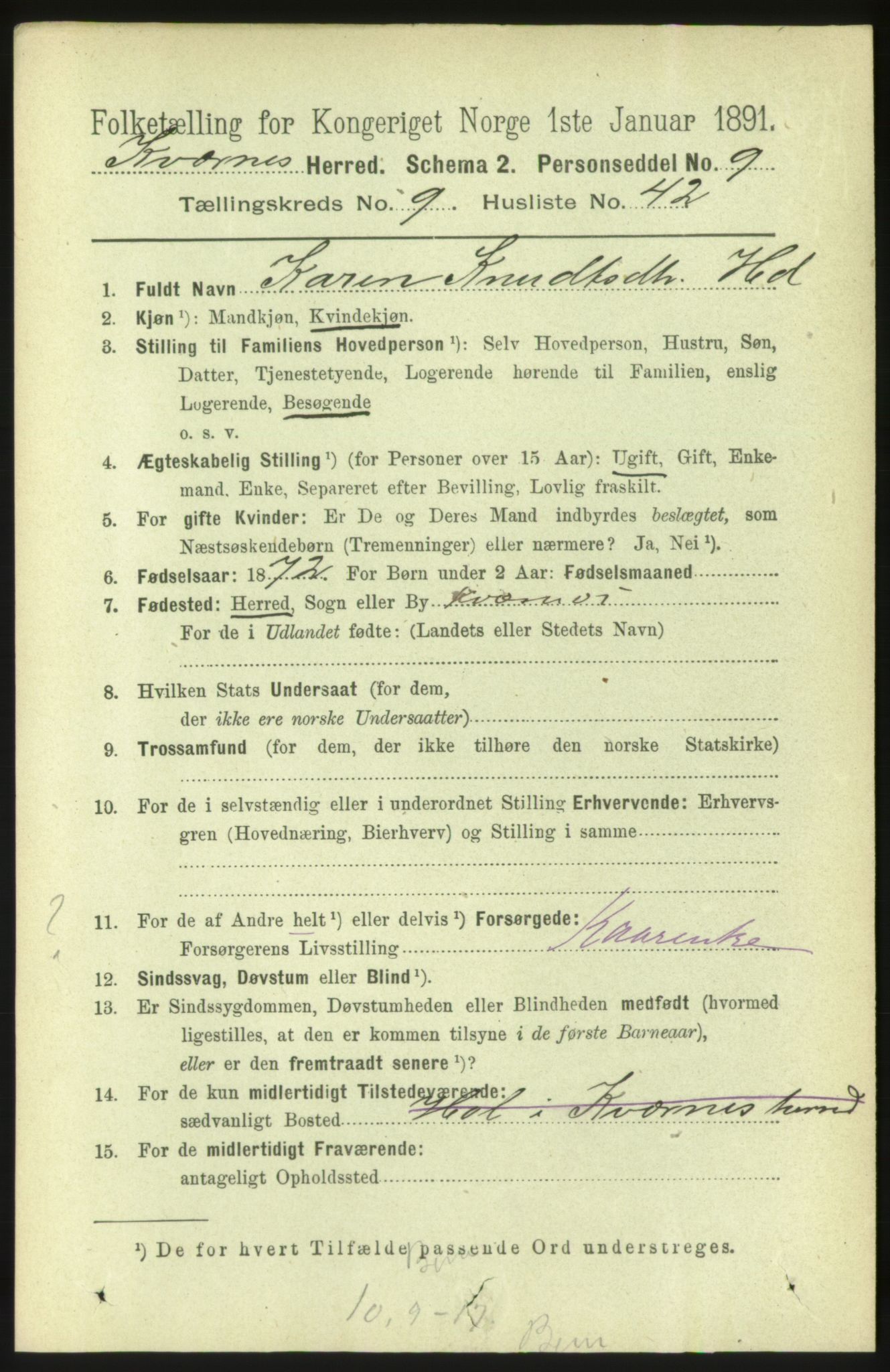 RA, 1891 census for 1553 Kvernes, 1891, p. 4263