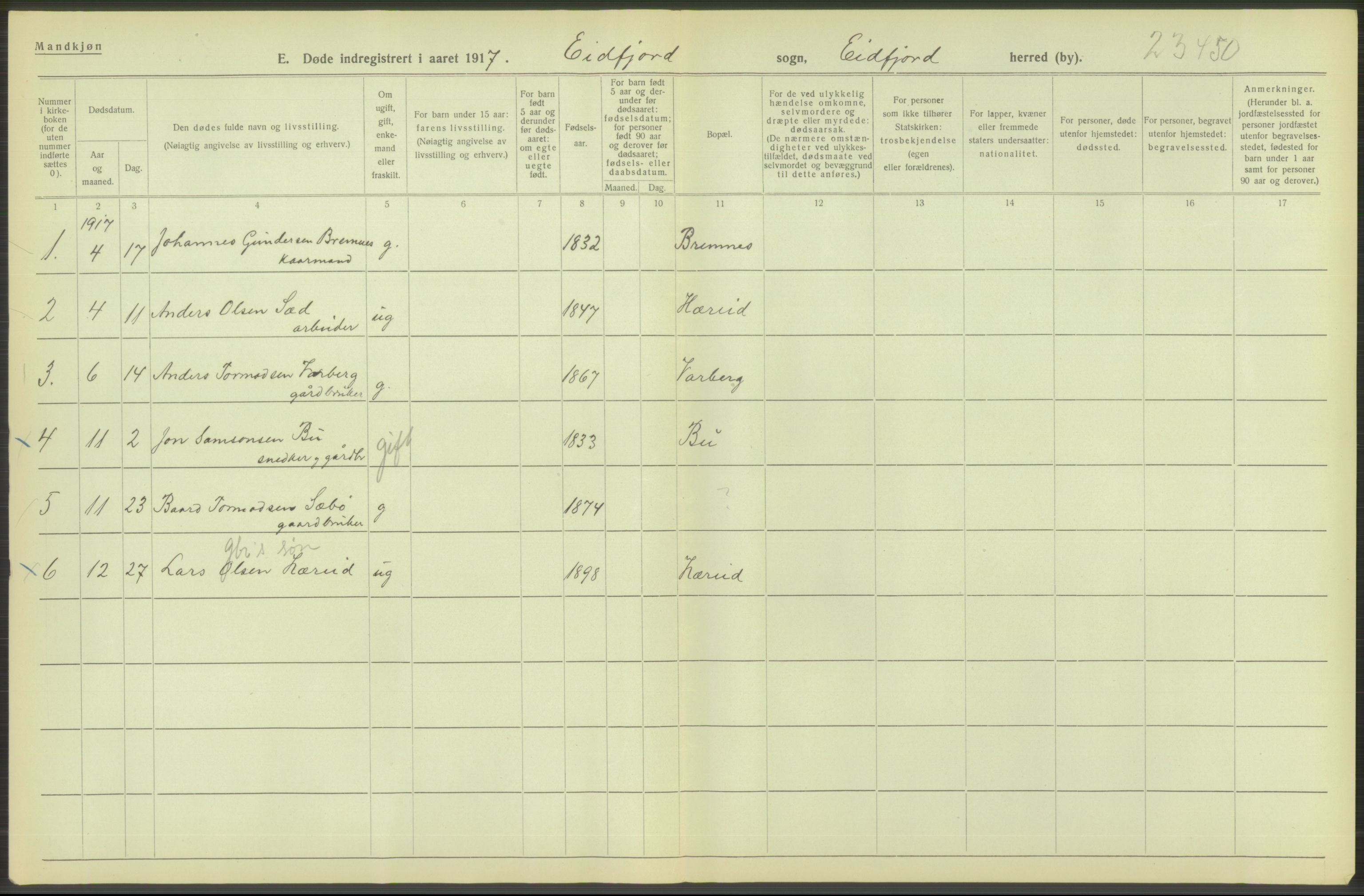 Statistisk sentralbyrå, Sosiodemografiske emner, Befolkning, RA/S-2228/D/Df/Dfb/Dfbg/L0036: S. Bergenhus amt: Døde, dødfødte. Bygder., 1917, p. 626