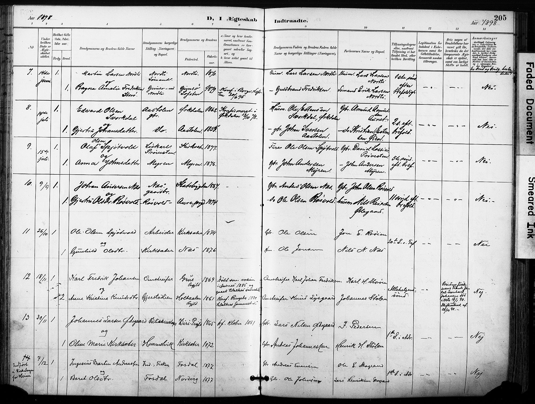 Ministerialprotokoller, klokkerbøker og fødselsregistre - Sør-Trøndelag, SAT/A-1456/630/L0497: Parish register (official) no. 630A10, 1896-1910, p. 205