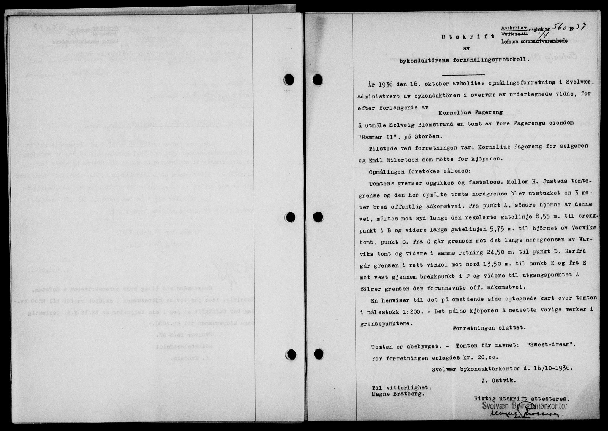 Lofoten sorenskriveri, SAT/A-0017/1/2/2C/L0002a: Mortgage book no. 2a, 1937-1937, Diary no: : 560/1937