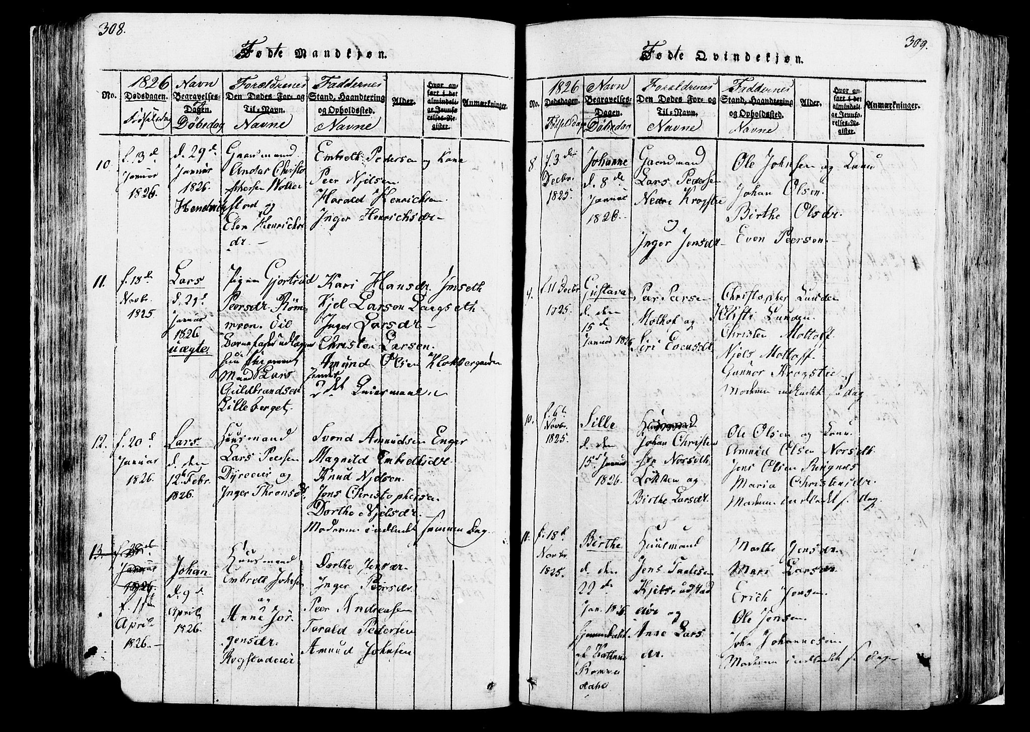 Løten prestekontor, SAH/PREST-022/K/Ka/L0005: Parish register (official) no. 5, 1814-1832, p. 308-309